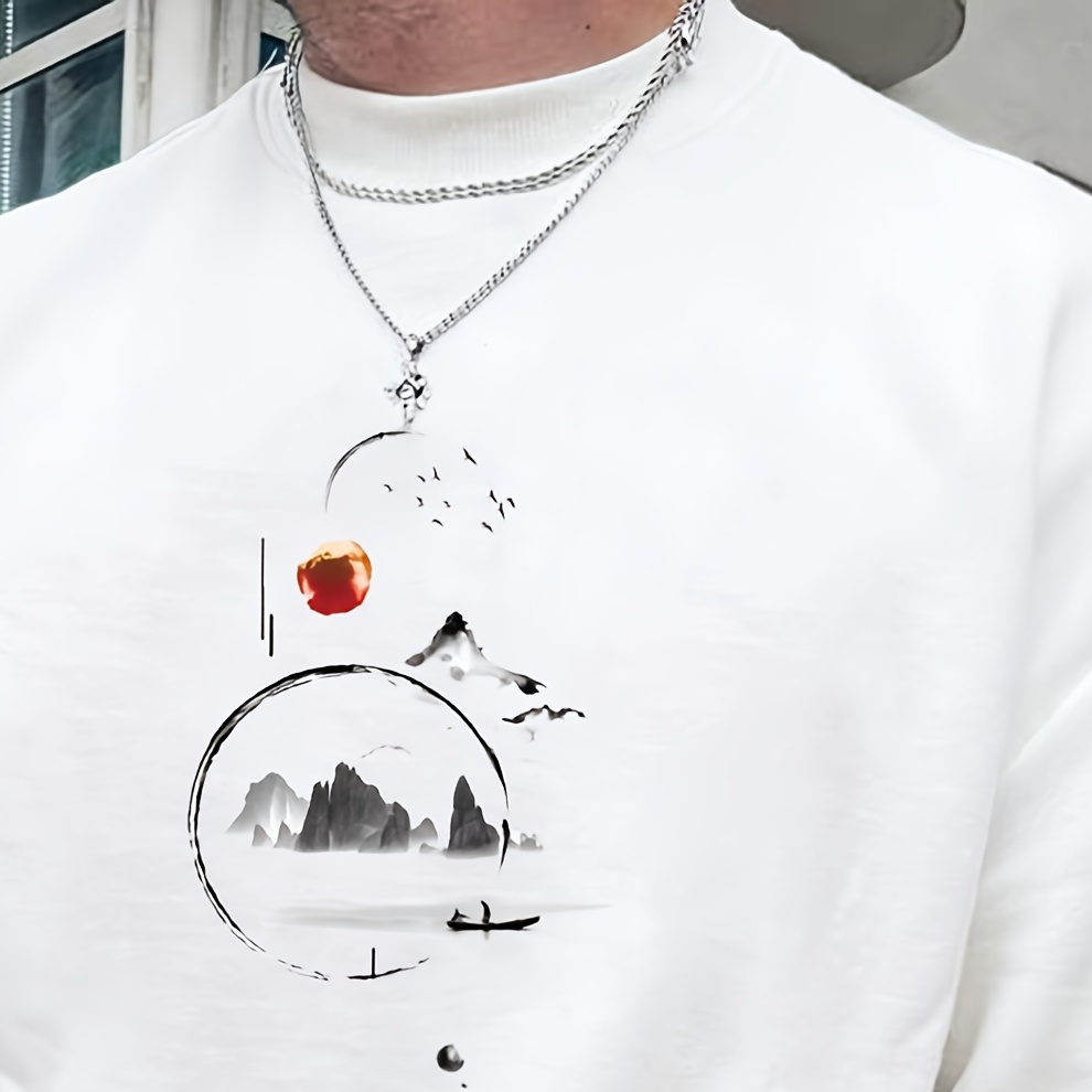 

Ink Printing Print Sweatshirt For Men, Trendy Long Sleeve Top, Men's Clothing