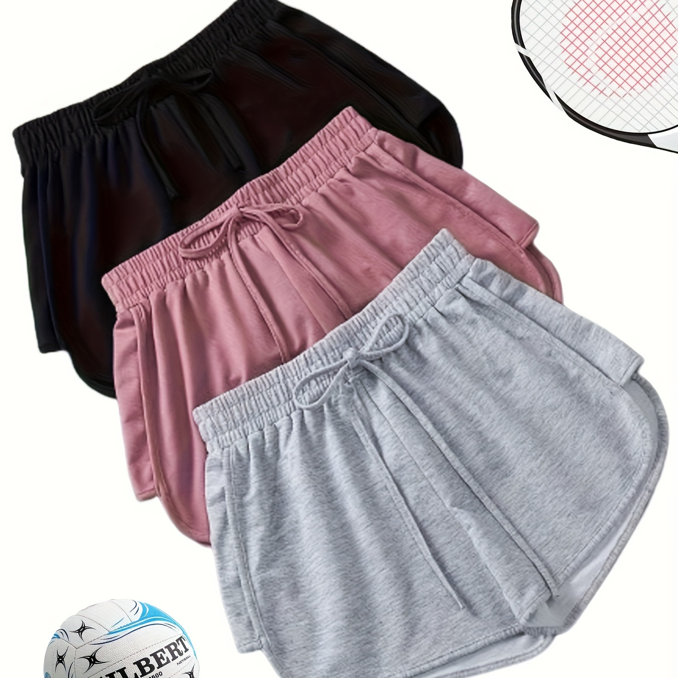 

3-pack Women' Color Sexy Drawstring Running Shorts, 92% Polyester 8% Elastane, Knit Fabric, Waist, Casual Dolphin Shorts, 210g/m² - Fit