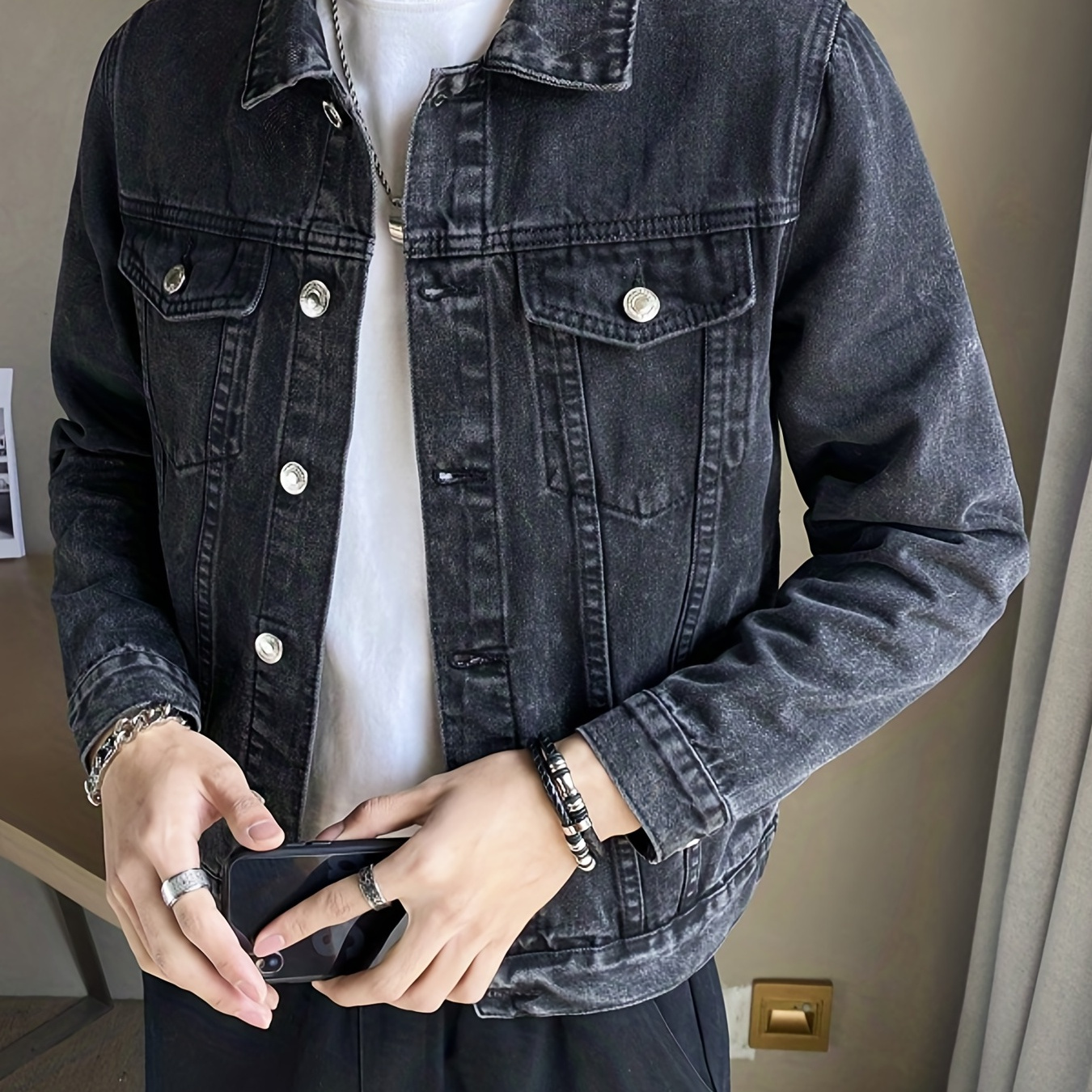 

Blouson En Jean Chic, Manteau De Veste Boutonné À Revers De Style De Rue Décontracté Pour Hommes Pour Le Printemps Et L'automne