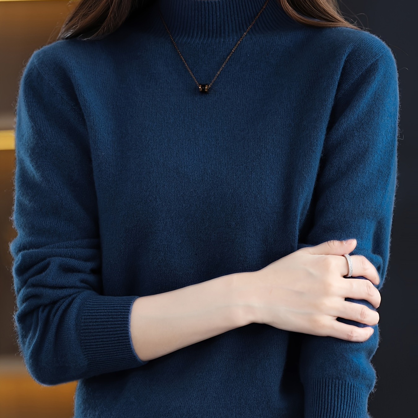 

Women's Thickened Mock Neck Sweater - Casual High Neck Knit Top, Slim Fit Solid Color Pullover, Warm Long Sleeve For Fall/winter, 49.9% Viscose, 28.5% Polyester, 21.6% Nylon, 310g/m² Fabric Weight