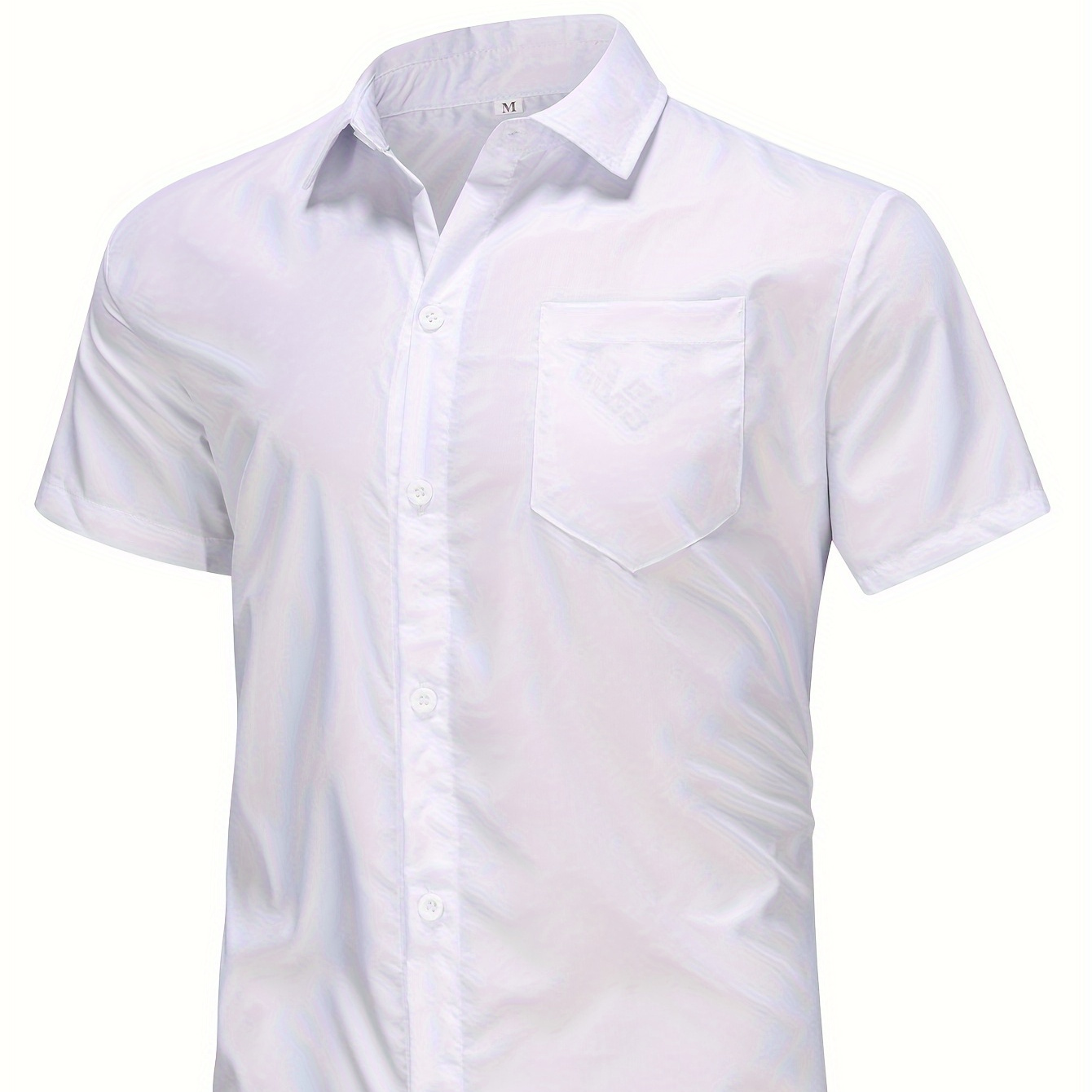

Casual Solid Men's Short Sleeve Button Up Shirt With Chest Pocket, Men's Summer Clothing