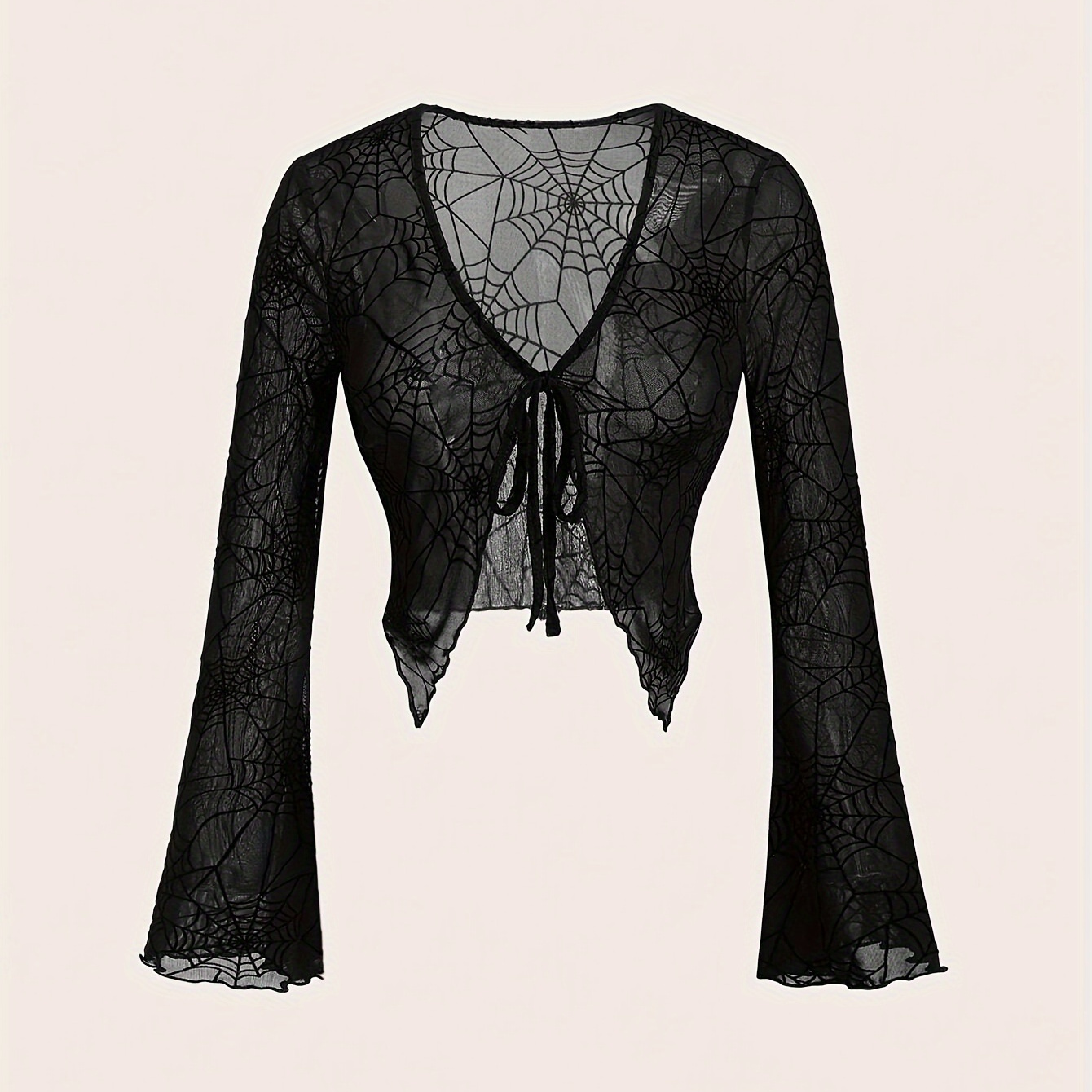 

Blouse en polyester pour femme avec col en V, semi-transparente, tissu en polyester, design élégant, dos ajustable à nouer, imprimé aléatoire, à porter au printemps/été/automne