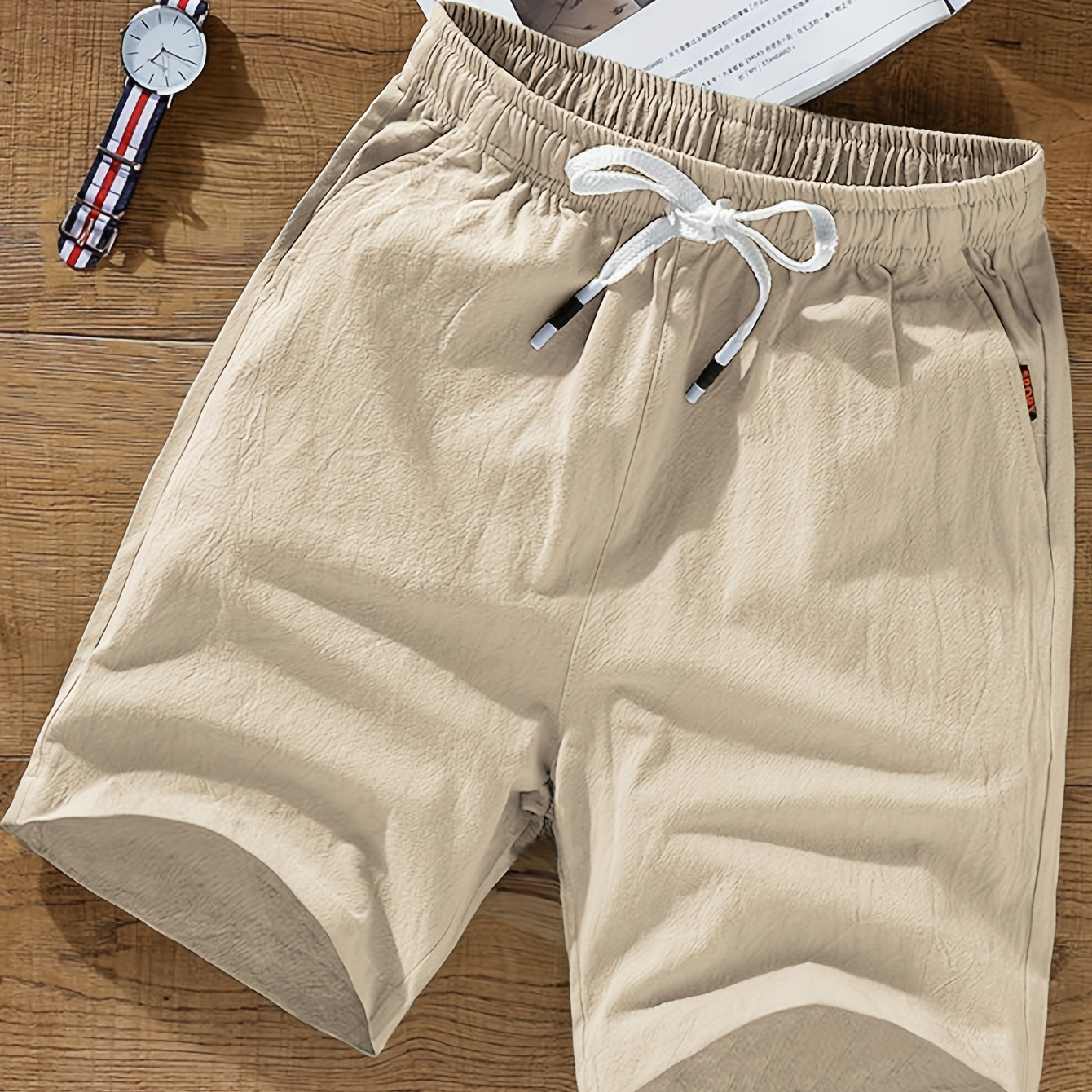 

Solid Cotton Comfy Men's Casual Drawstring Loose Shorts With Pockets For Summer Beach Sports