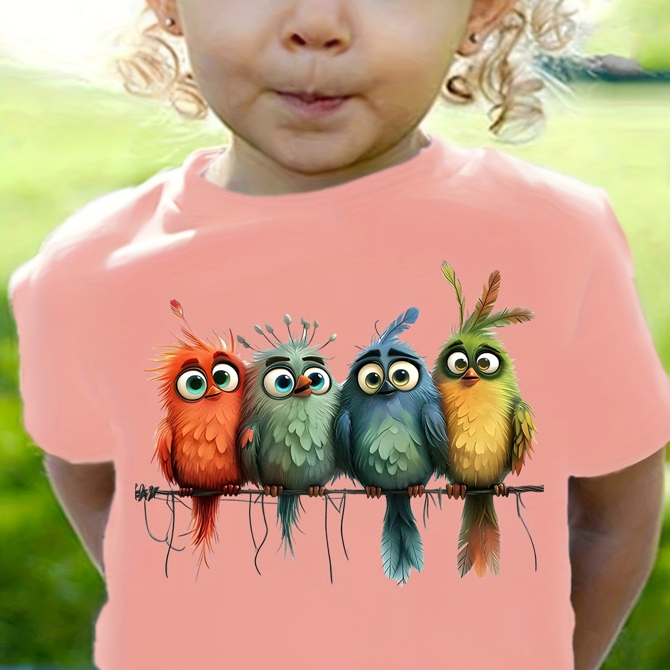 

Polycotton Cartoon Owl Print Crew Neck T-shirt For Children - Casual Knit Top With Short Sleeves, Slight Stretch Fabric, Summer Wear For Kids - Polyester And Cotton Blend