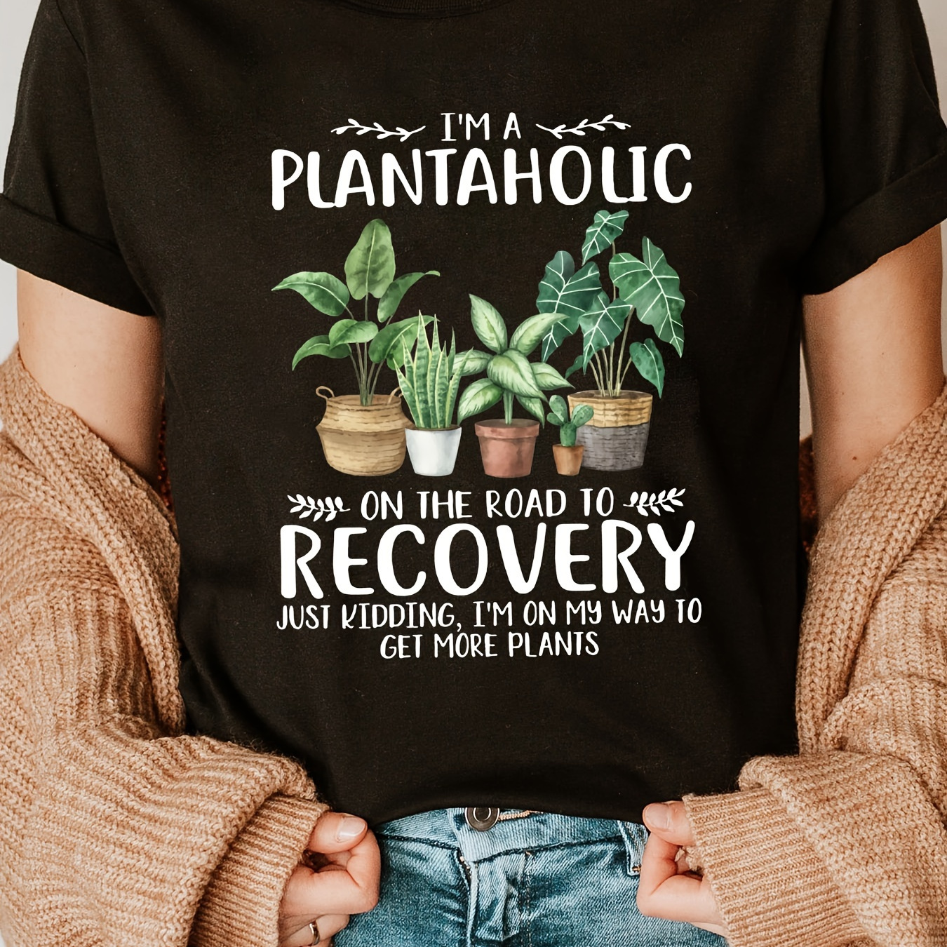 

Plant Print Crew Neck T-shirt, Casual Short Sleeve T-shirt For Spring & Summer, Women's Clothing
