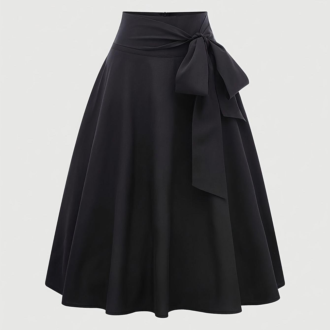 

Solid Color Side-tied Midi Skirt, Elegant Pleated Skirt For Spring & Fall, Women's Clothing