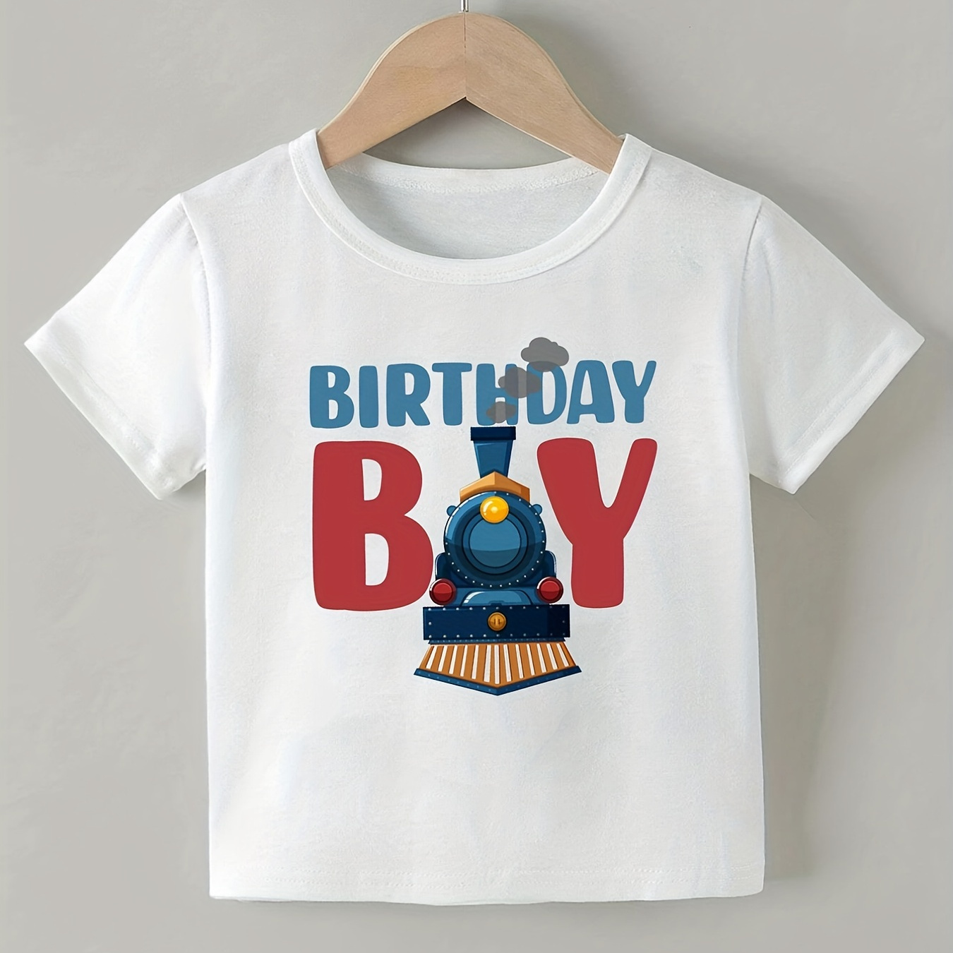 

Boys Train & "birthday Boy" Print T-shirt, Crew Neck Comfortable Tees Tops Clothings For Infant Toddlers Kids Children Summer