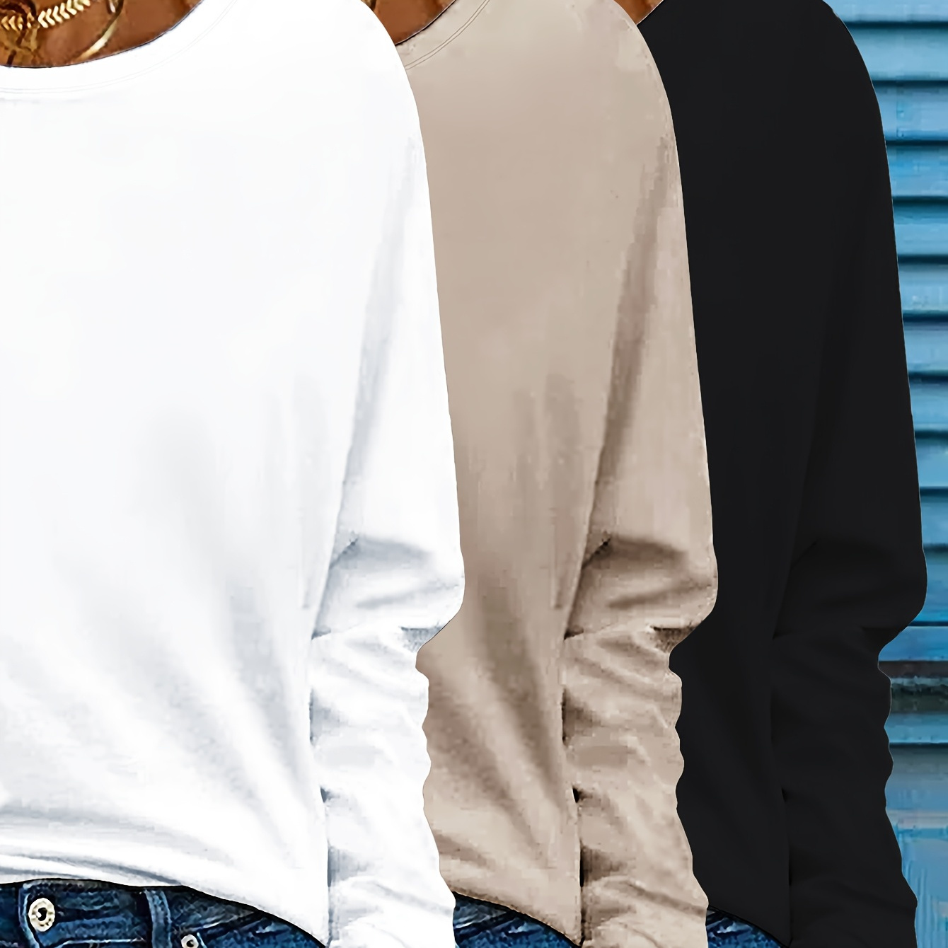 TEMU T-shirt, Long Sleeve Crew Neck Casual Top For Spring & Fall, Women's Clothing