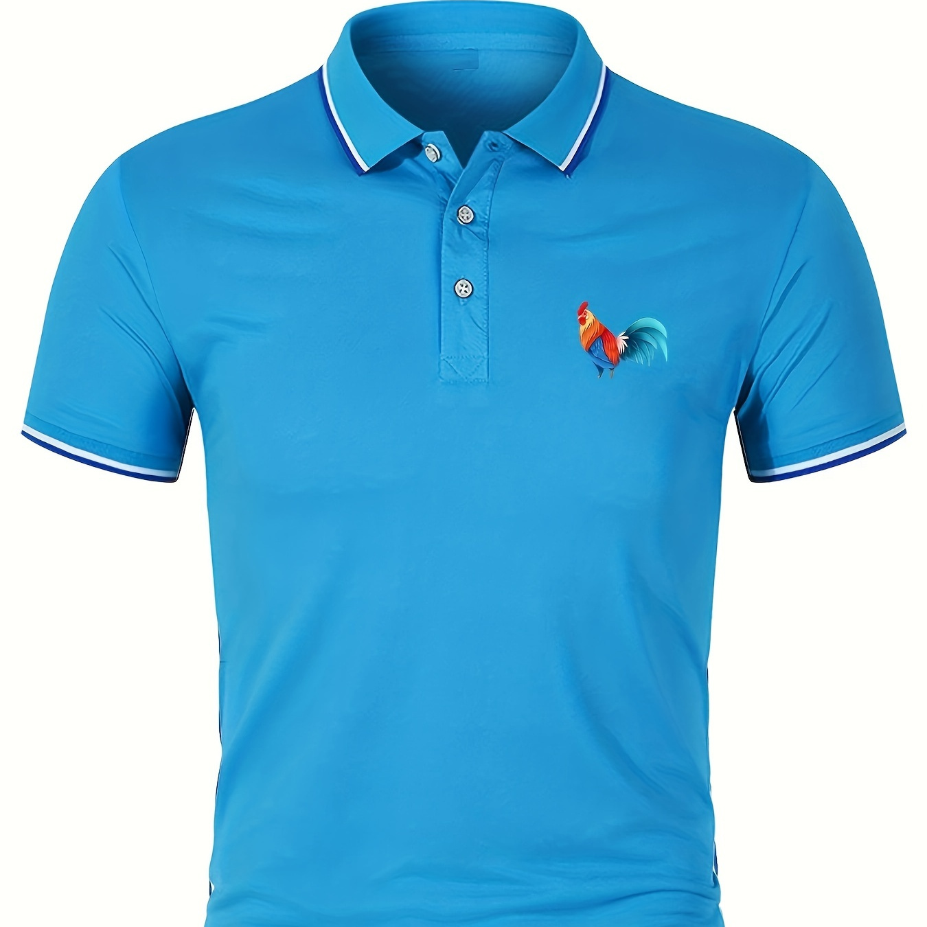 

Men's Golf Shirt, Colorful Rooster Print Short Sleeve Breathable Tennis Shirt, Business Casual, Moisture Wicking