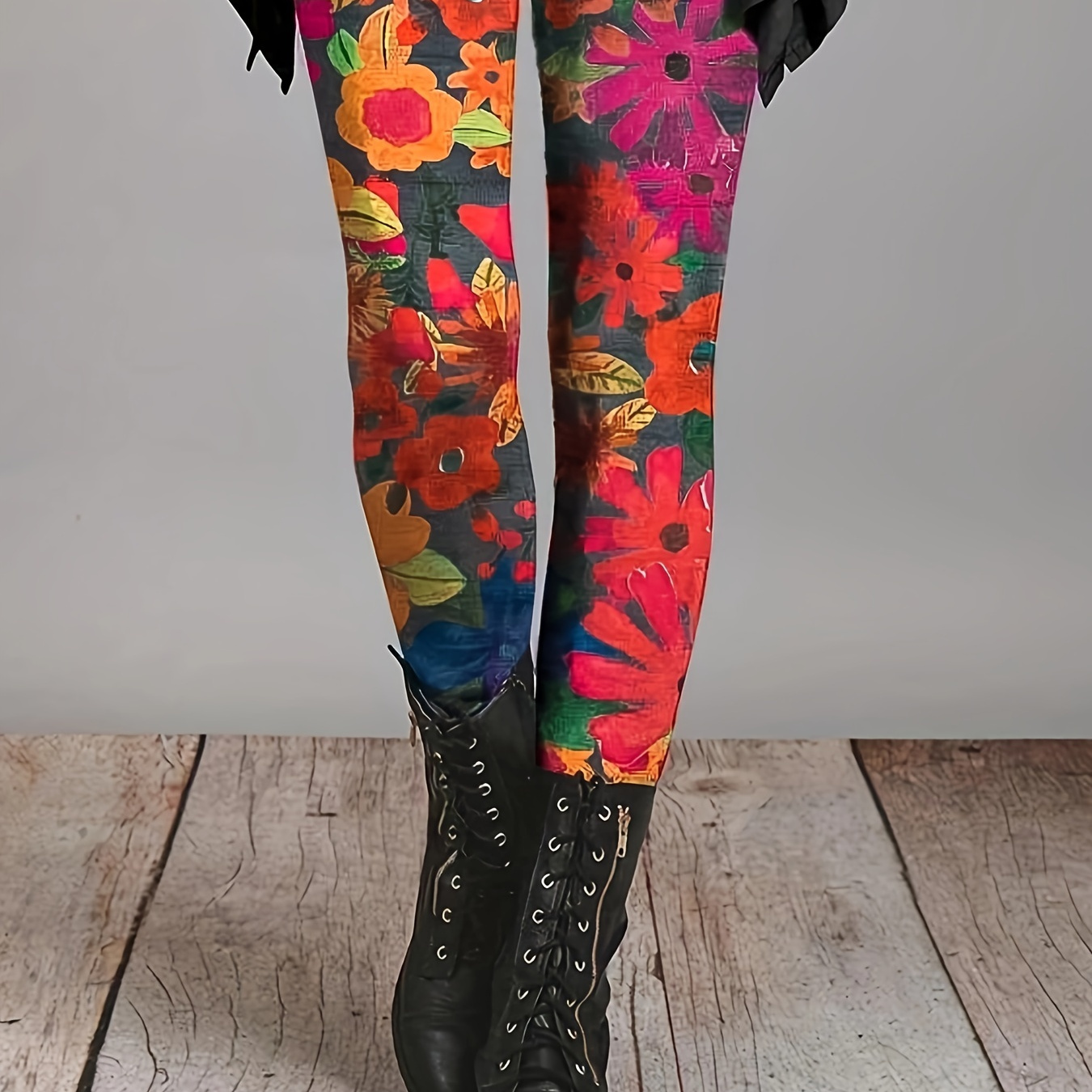 

Leggings taille haute à imprimé floral pour femme - Mélange polyester et spandex, pantalon skinny toutes saisons avec ceinture élastique, tissu tricoté, confort extensible, taille adulte