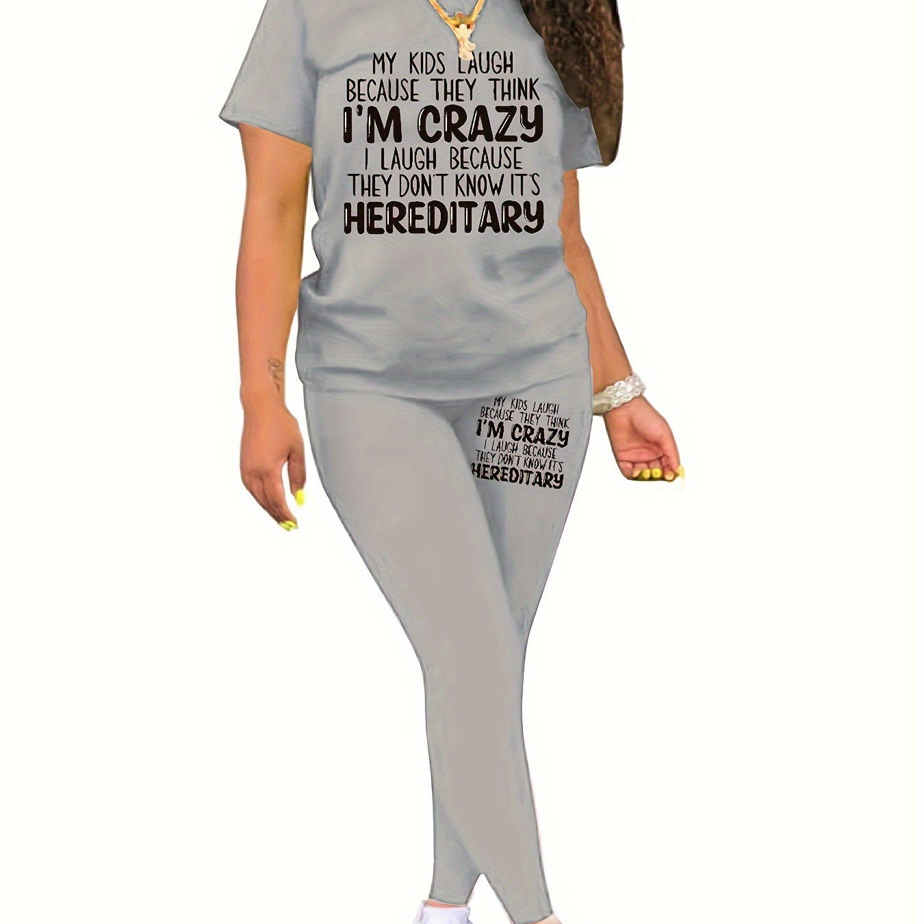 

Women's "my Dogs For I'm Crazy" Letter Two-piece Set - Comfy Polyester T-shirt & High-waist Leggings, , Spring/summer Collection