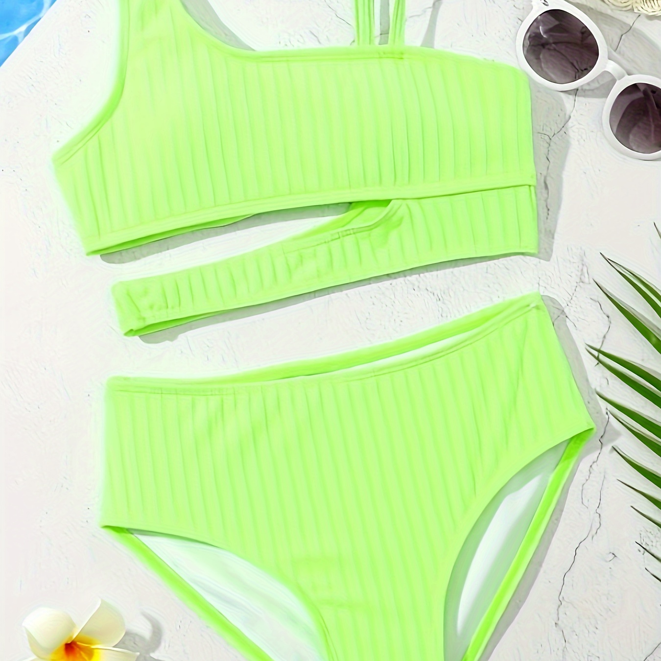 

Solid Color Asymmetrical 2 Piece Set Bikini, Cut Out Stretchy High Cut Swimsuits, Women's Swimwear & Clothing