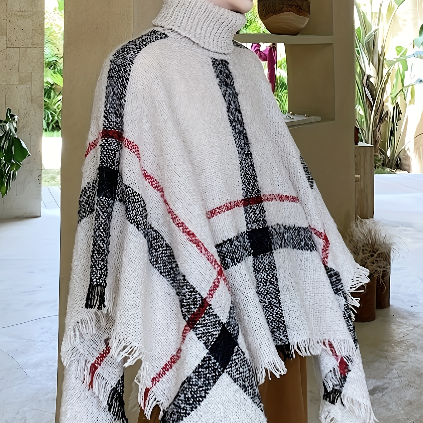 

Turtleneck Sweater With - Casual Pullover Cape Shawl For Fall/winter, Soft Acrylic