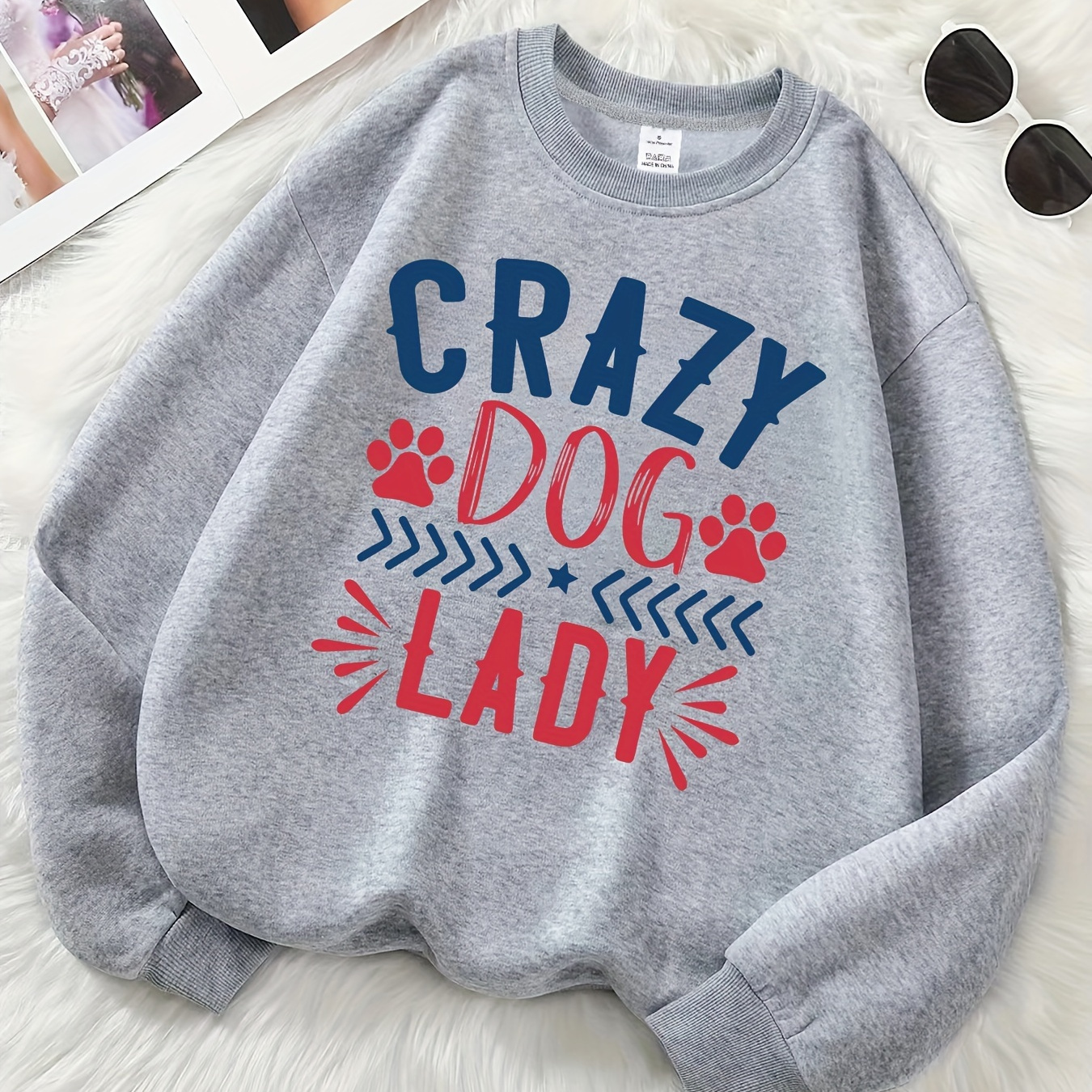 

Lady Print Long Sleeve Sweatshirt, Crew Neck Casual Sweatshirt For Winter & Fall, Women's Clothing