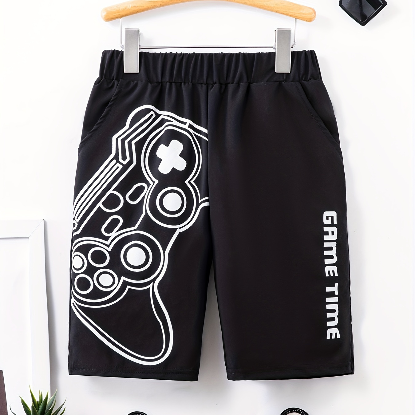 

Boy's Cartoon Print Quick Dry Casual Shorts, Elastic Waist Shorts With Pockets