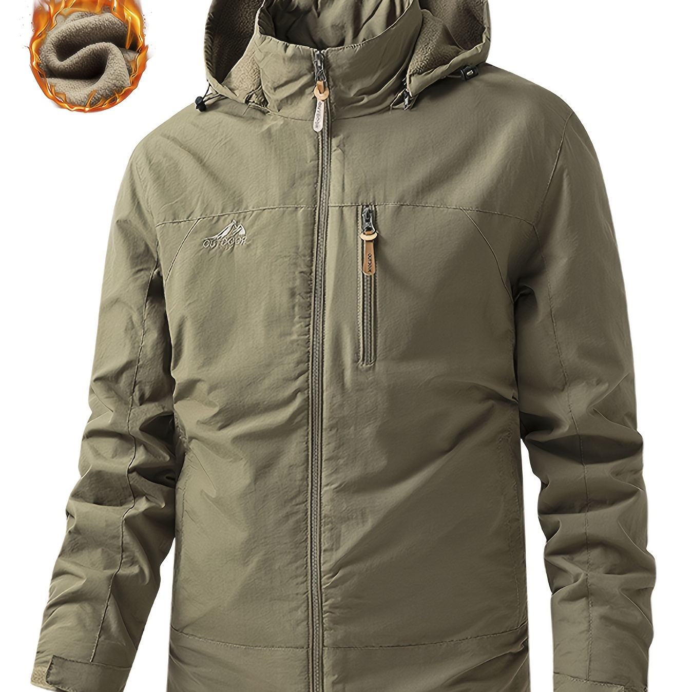 

Men's Fleece Lined Jacket, Casual Outdoor Autumn/winter Hooded Jacket With Detachable Hood