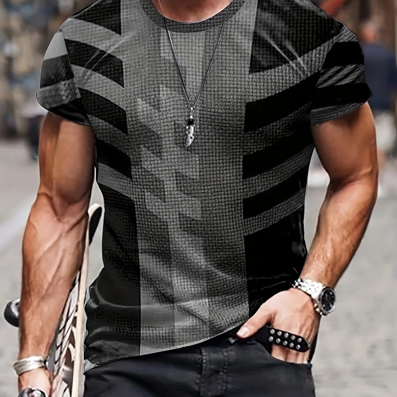 

Vintage Style Printed T-shirt, Men's Casual Street Style Stretch Round Neck Tee Shirt For Summer