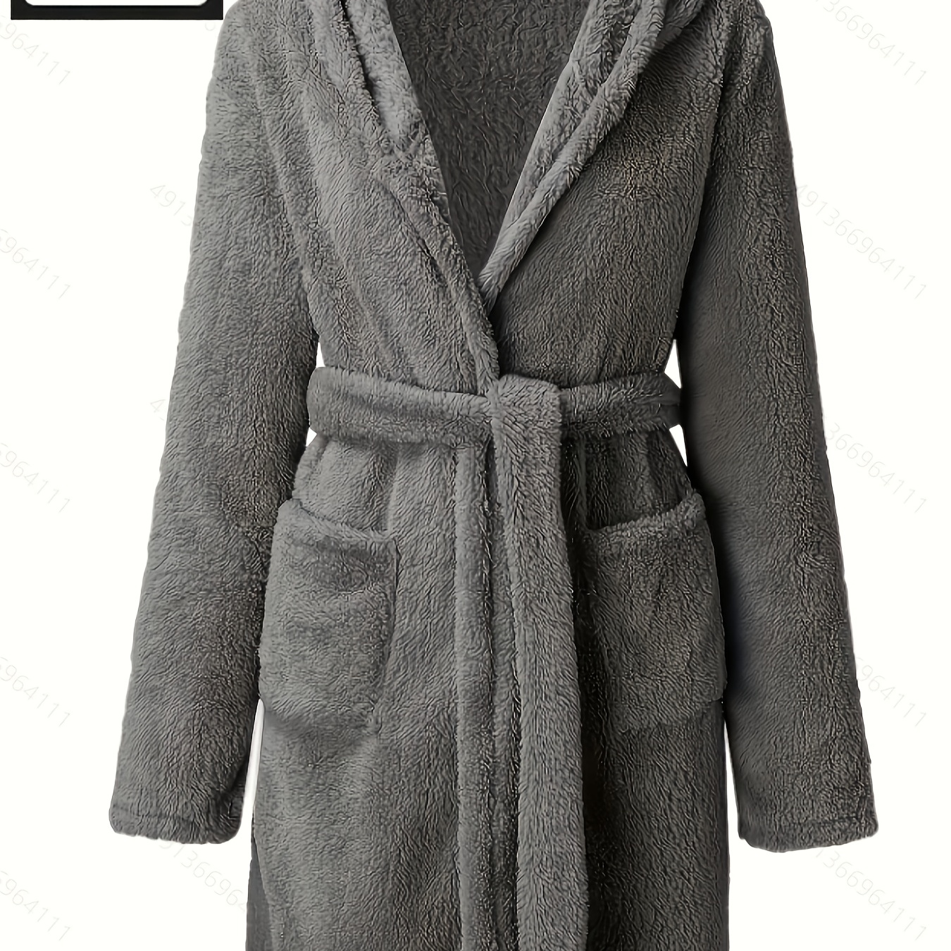 

Men's Hooded Robe - Cozy, Casual Solid Color Lounge Wear With Tie Belt, Long Sleeves, And Pockets For Fall/winter , Plus Size