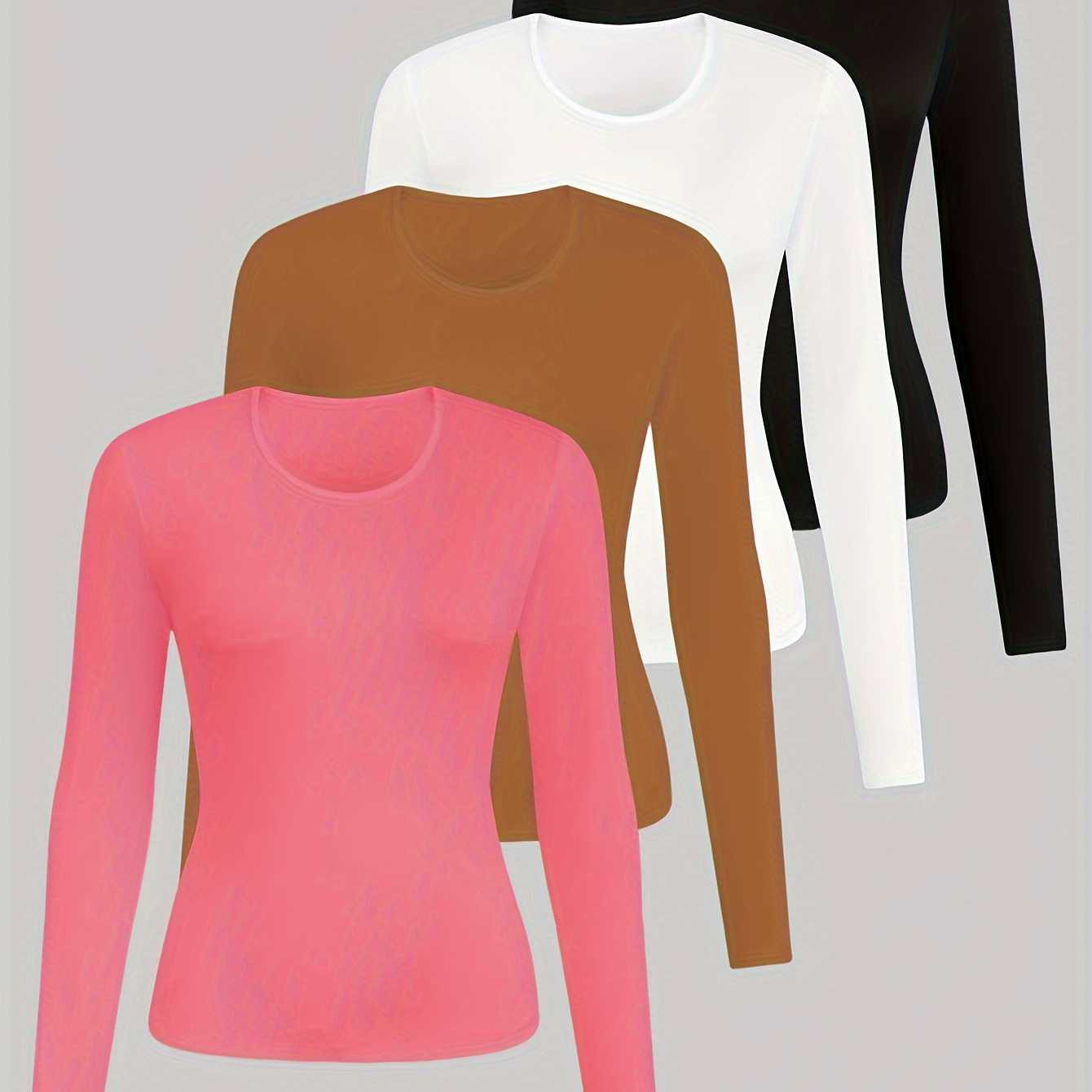 

Women's Casual 4pcs Set: Comfy Long Sleeve T-shirts In Solid Color - Fall & Winter, Machine Washable