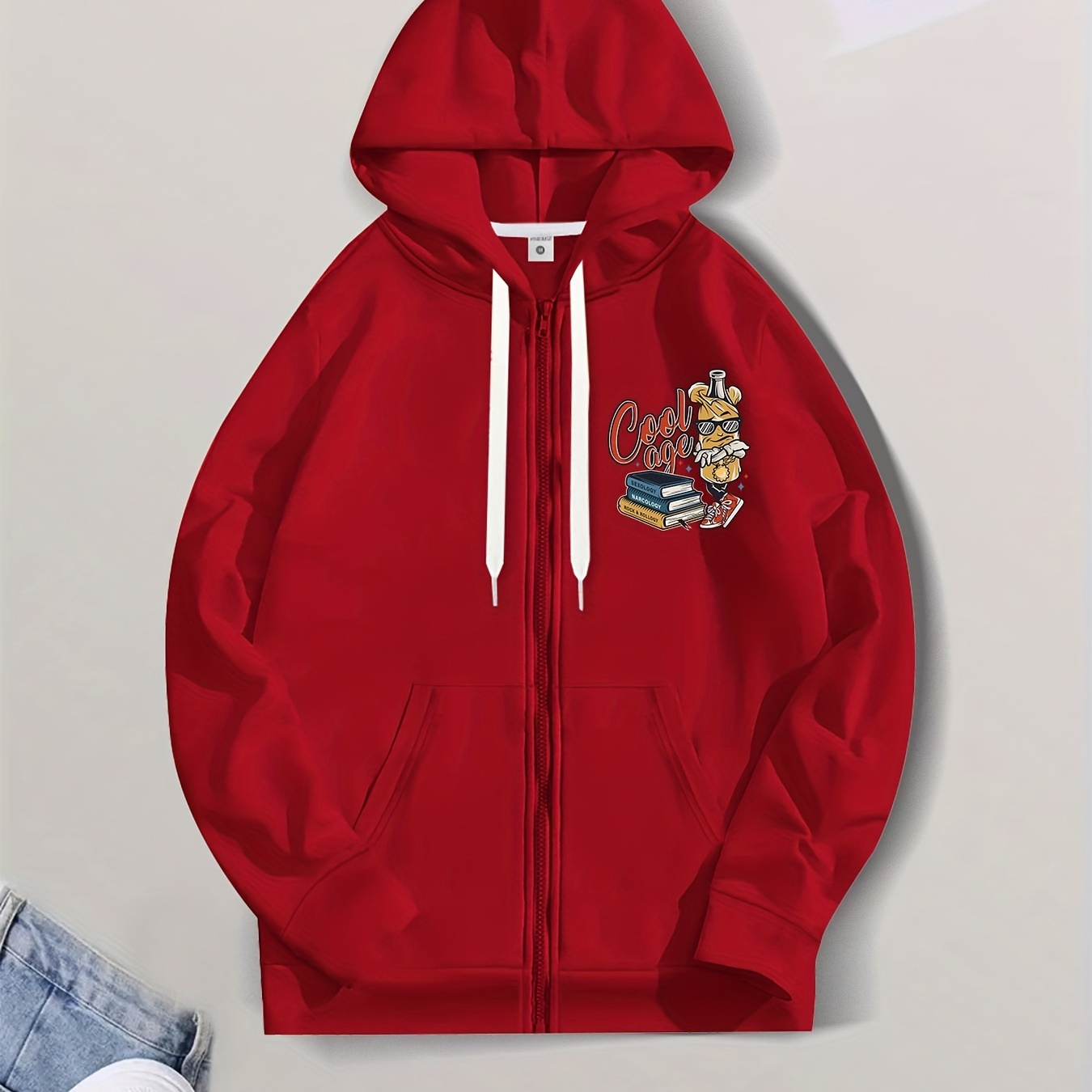 

Graphic Print Zip Up Hoodie, Men's Casual Stretch Hooded Sweatshirt Sportswear