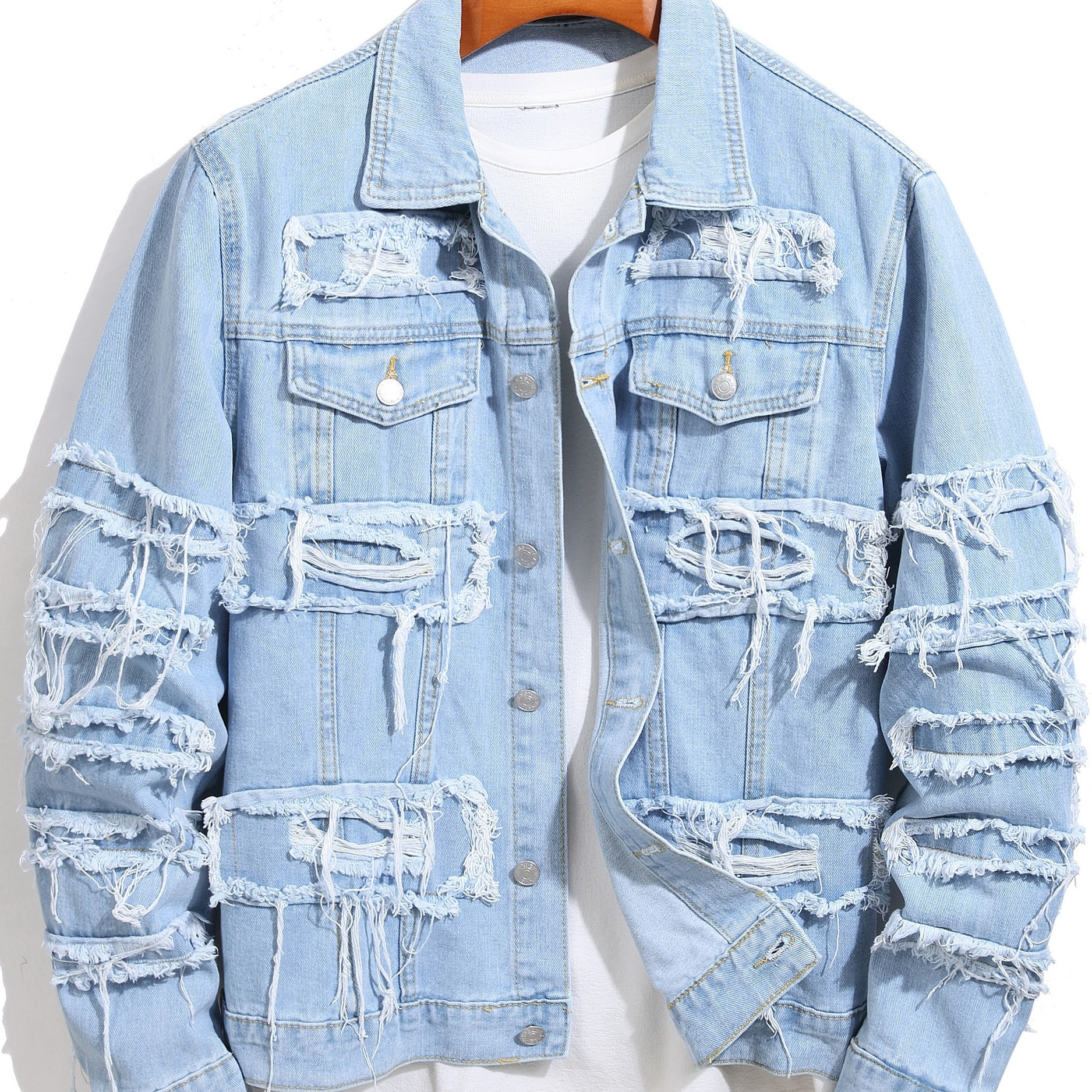 

Veste en Denim pour Homme - Coupe Slim, Couleur Unie avec Poches, Lavable en Machine - Streetwear Décontracté