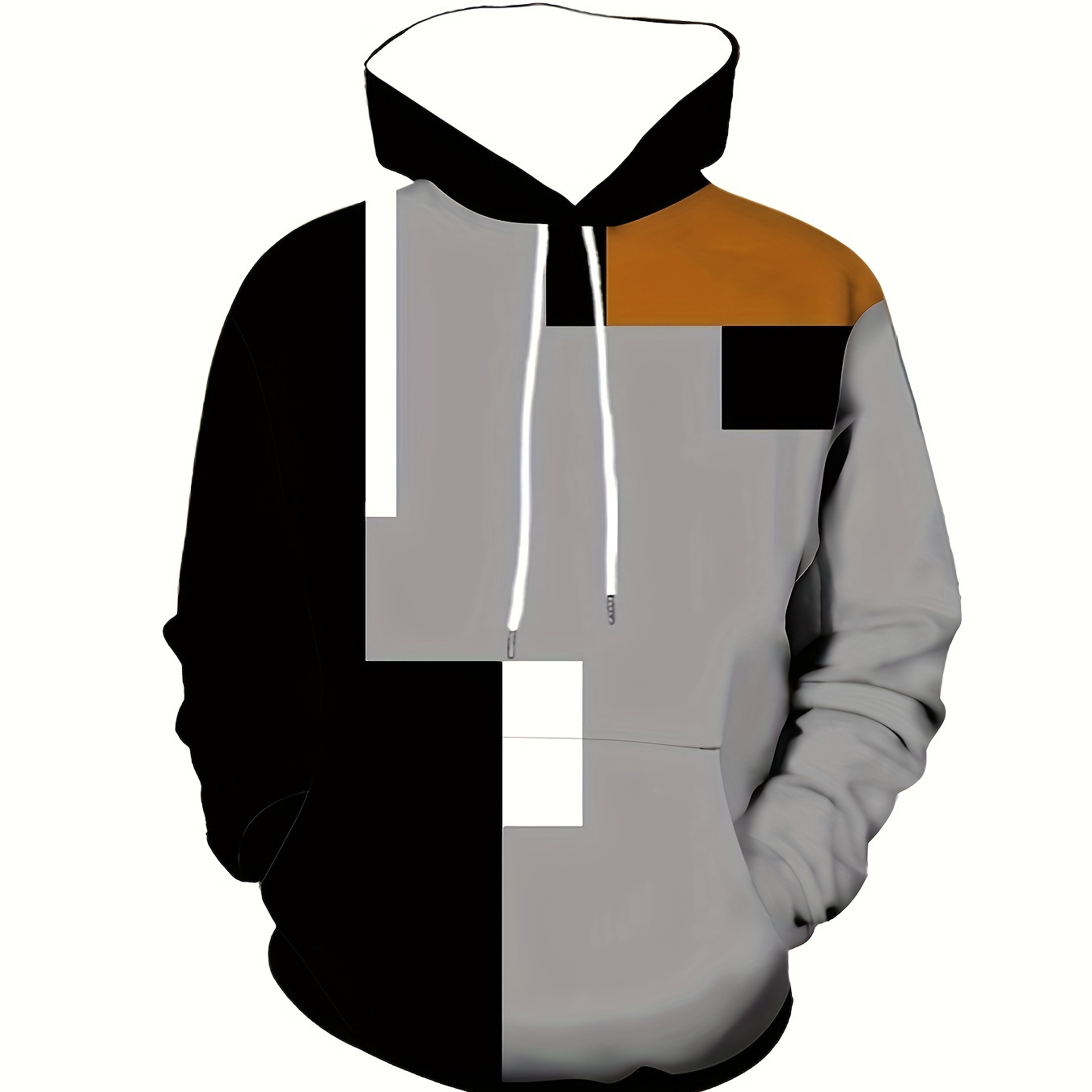 Plus Size Men's Contrast Color Hooded Sweatshirt Fall Winter Hoodies For Fall Winter, Men's Clothing