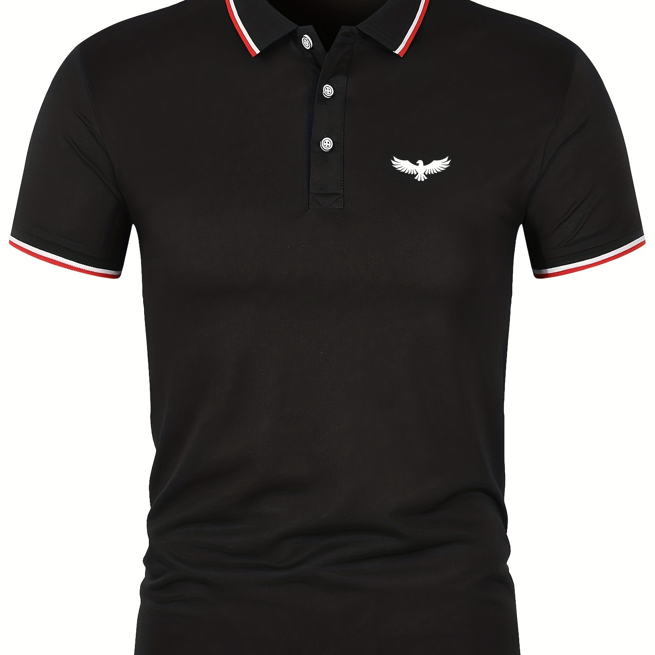 

White Eagle Print Men's Short Sleeve Polo Shirt, Stylish Comfy Male Shirt For Summer Golf
