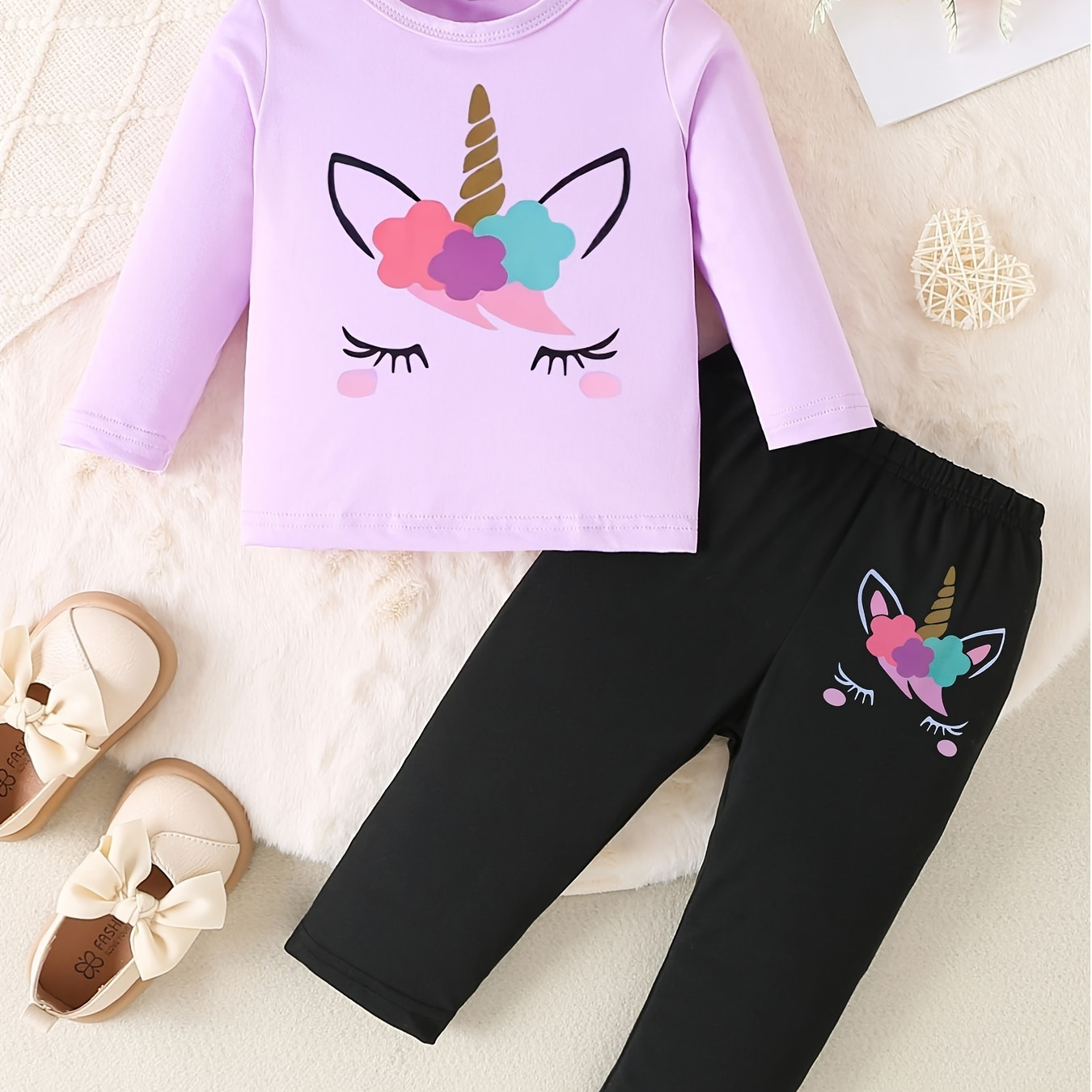 

2pcs 's Unicorn Long T- + Pants, Toddler & Infant Girl's Clothing Set For Fall, Cloth