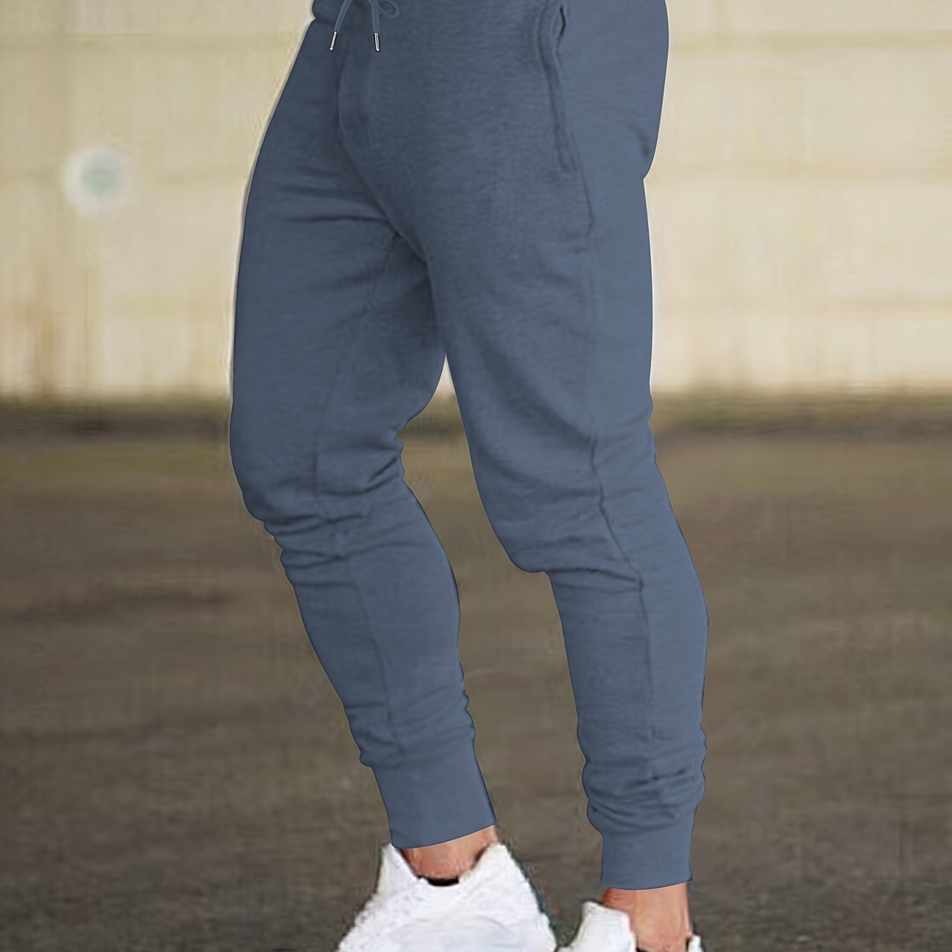 

Men's Stylish Comfy Solid Jogger With Pockets, Causal Breathable Slightly Stretch Slim-fit Drawstring Men's Bottom Clothing For City Walk Street Hanging Outdoor Activities