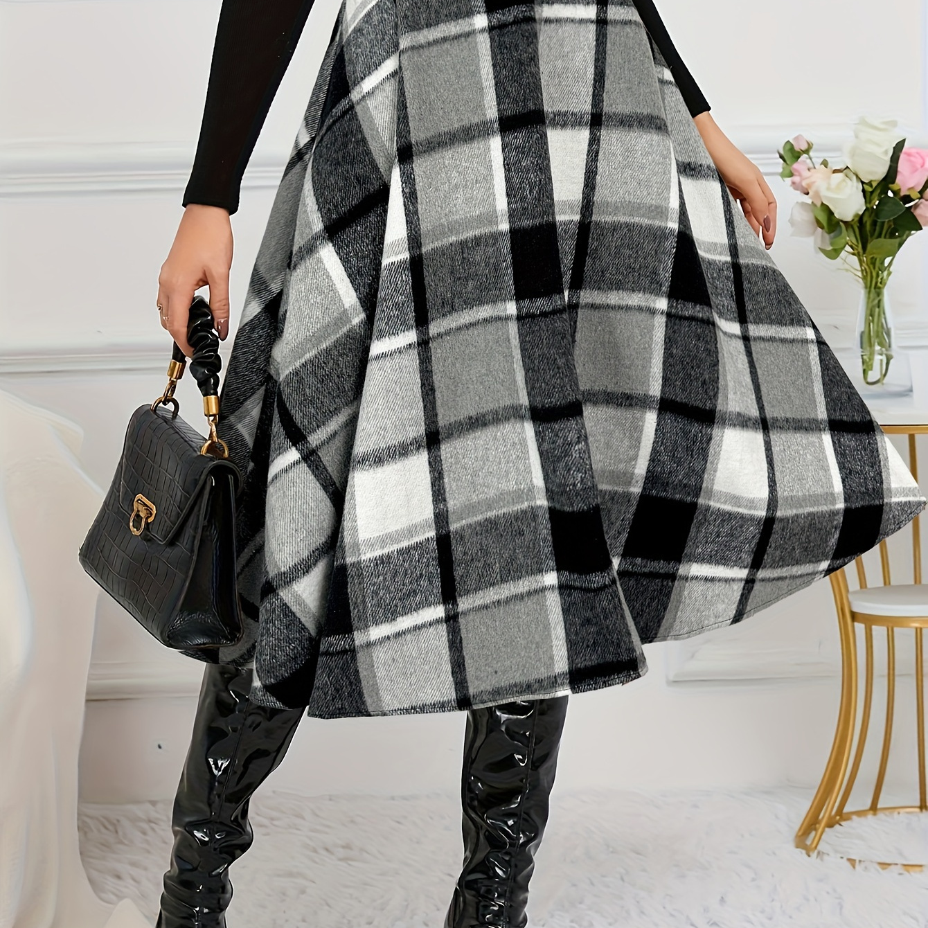 

Elegant Special Women's Skirt - Autumn/winter Polyester Zipper Waist Midi Skirt With Zipper Detail, Woven Fabric, Stylish A-