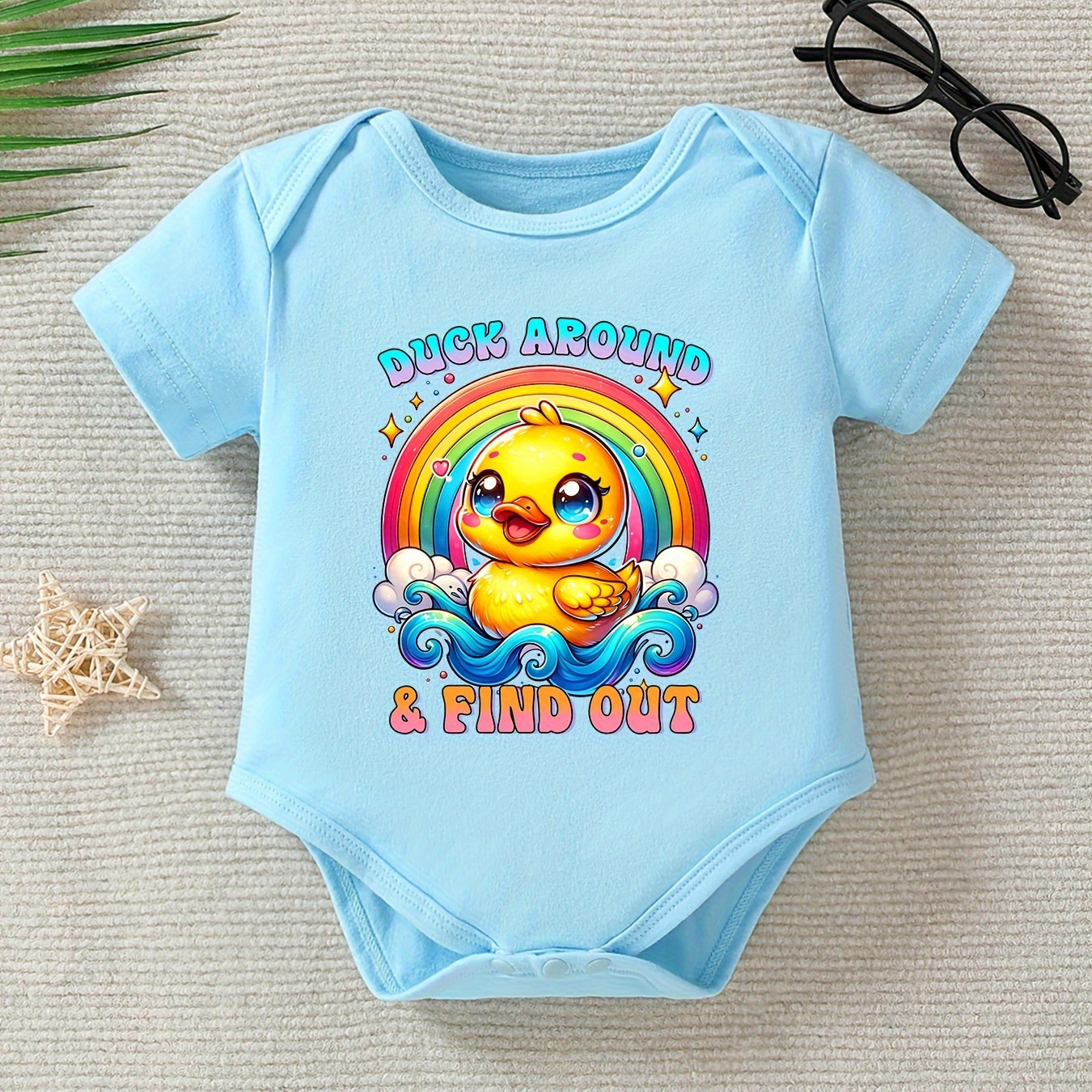 

Find Out Yellow Duck Graphic Print Baby Boy Bodysuit, Casual And Comfortable Rompers, Suitable For Summer