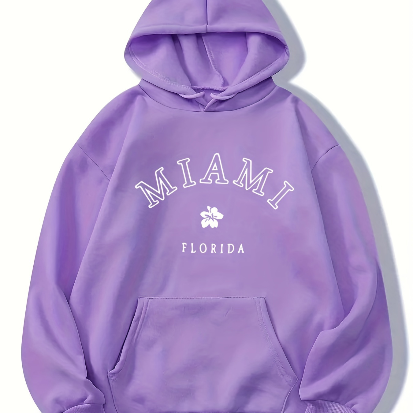 

Miami Print Hoodie, Drawstring Loose Casual Hooded Sweatshirt For Winter & Fall, Women's Clothing