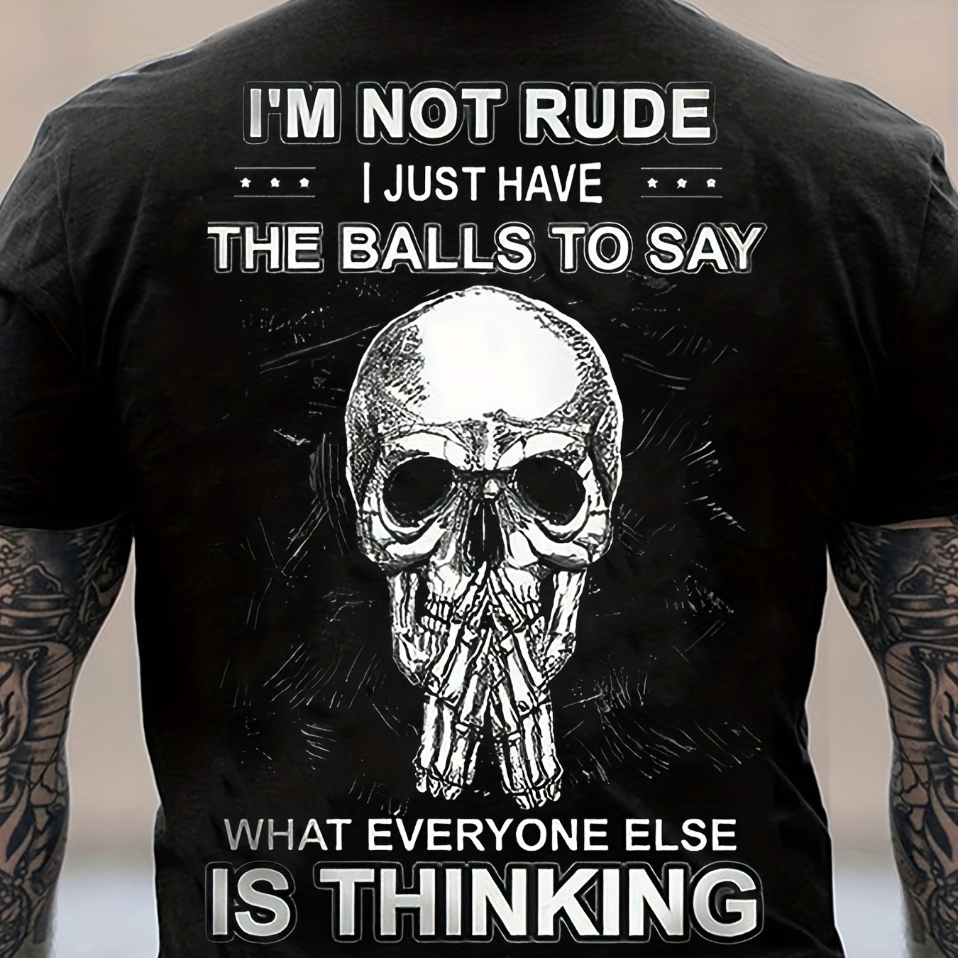 Skull Not Rude Letter Print Short Sleeve Men's Fun Casual T-shirt, Trendy Gothic Crew Neck 3D Graphic Tee European And American Fashion Loungewear Pajamas Top