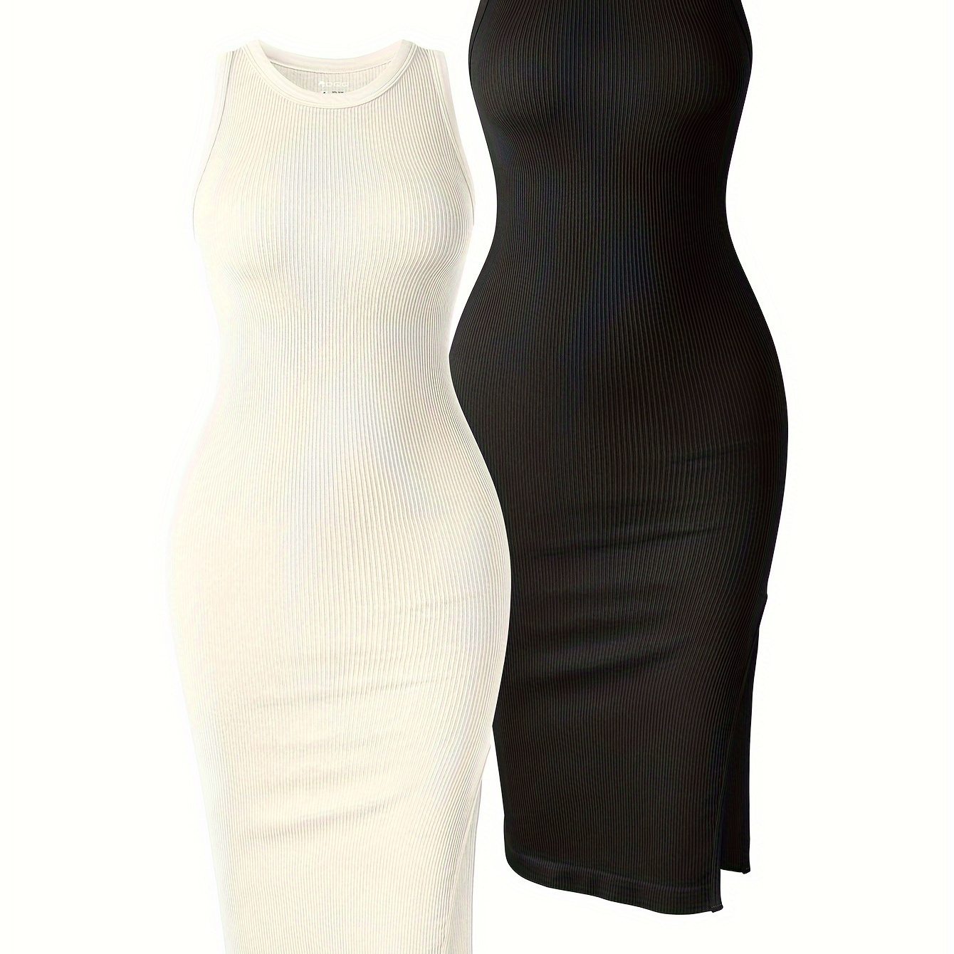 

2-pack Ribbed Tank Dresses, Sleeveless Bodycon Midi Dress, Casual Summer Stretchy Dress, Women's Activewear