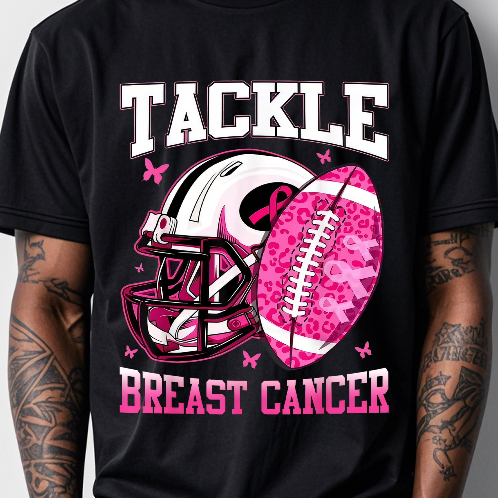 

Tackle Breast Cancer Crew Neck Casual T-shirt Men's T-shirts Black T-shirts For Men Cotton T-shirts For Men Funny T-shirts Soft 100% Cotton Hiking Running Gym-friendly