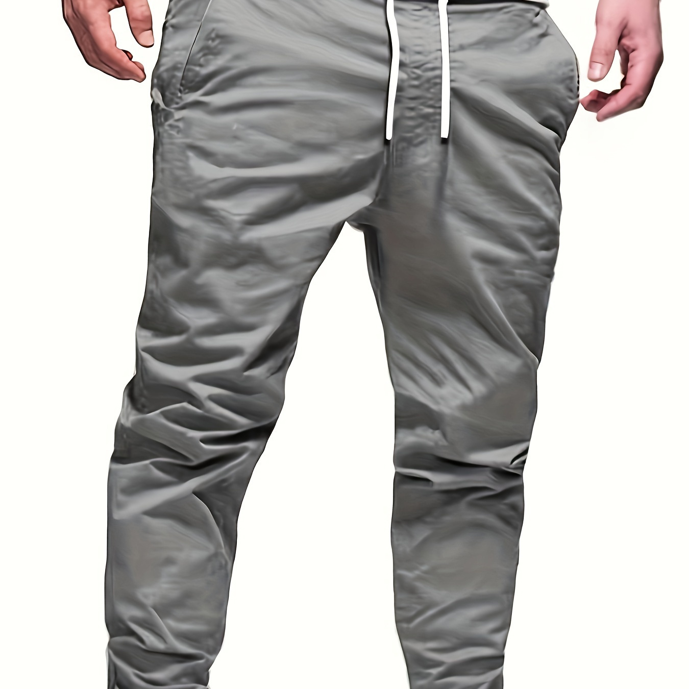 

Men's Solid Pants With Pockets, Casual Drawstring Joggers For Outdoor Activities
