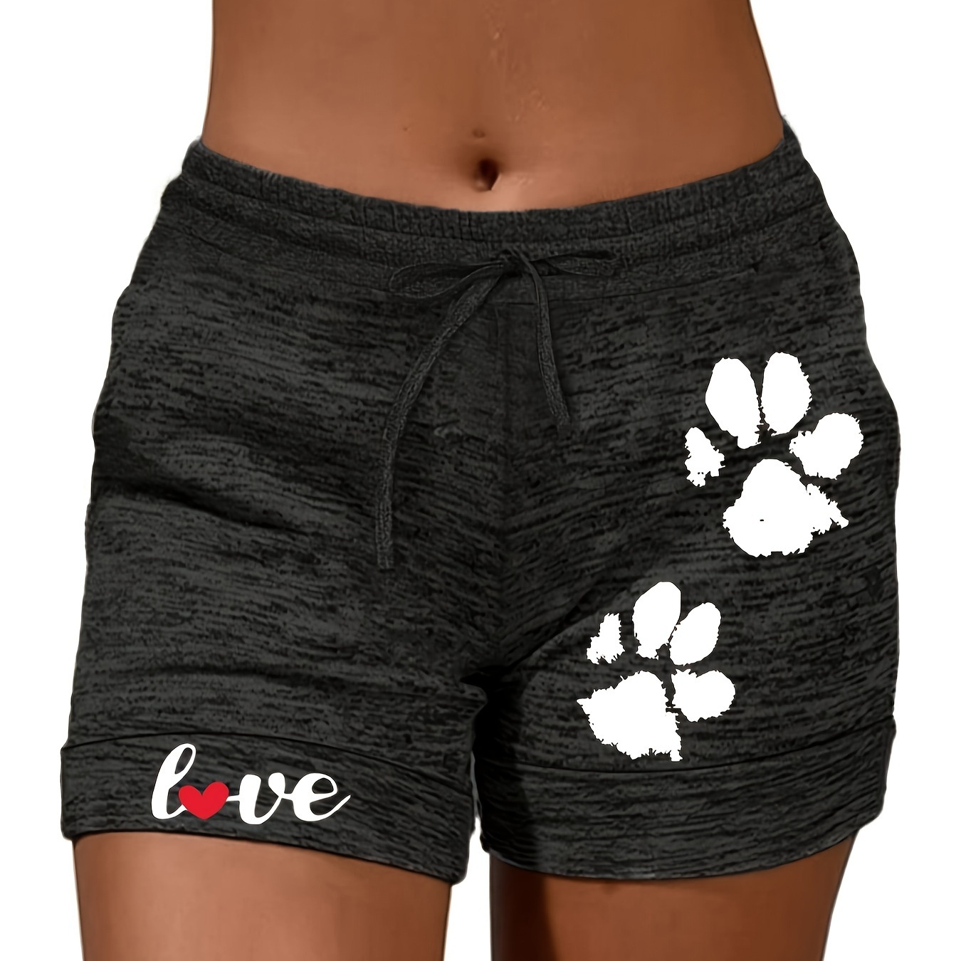 

Dog Paw Print Shorts, Casual Drawstring Summer Workout Shorts, Women's Clothing