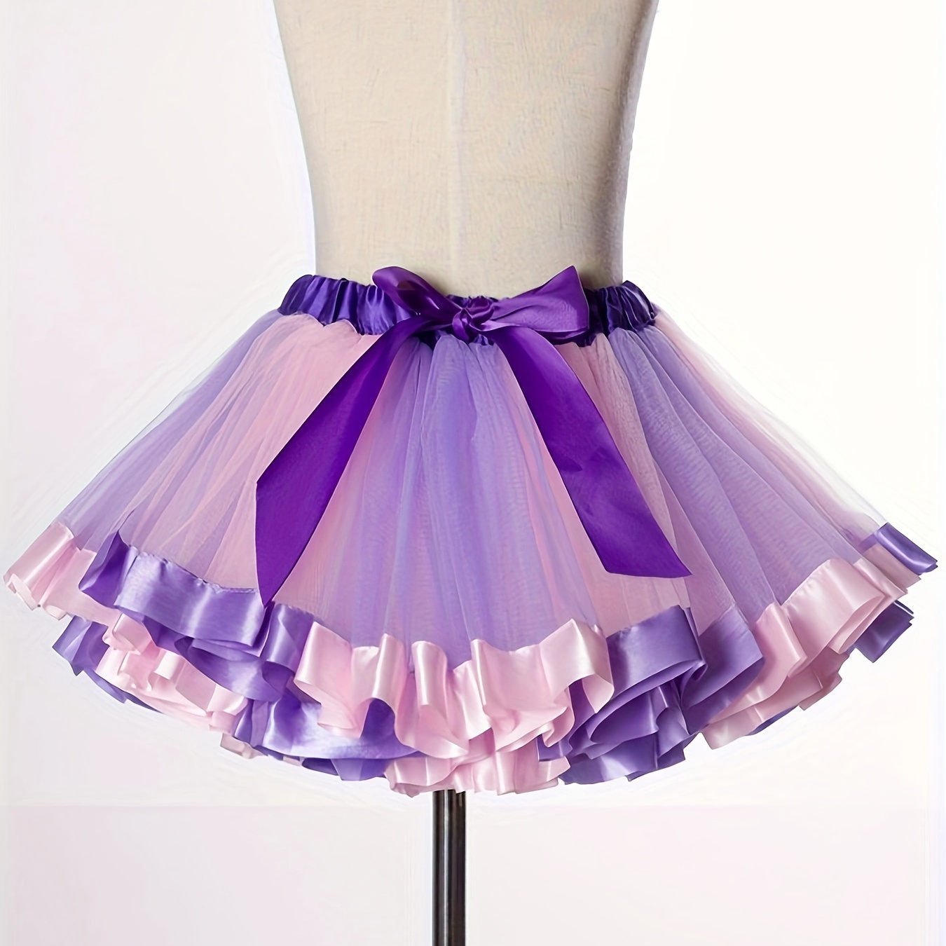 

Girls Stylish & Festive Bowknot Decor Mesh Tutu Skirt For Performance