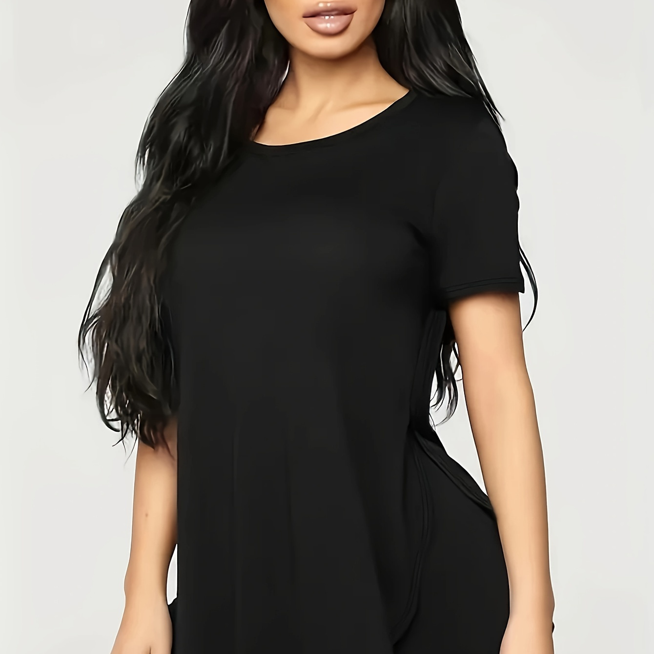 

Short Sleeve Sports T-shirt, Side Slit Crew Neck Casual Top, Women's Clothing