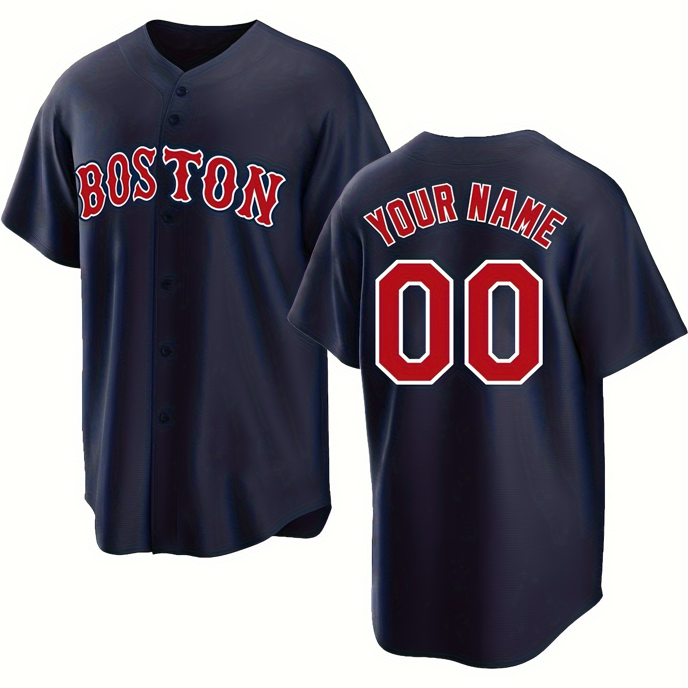 

Men's , Name & Numbers Boston Graphic Print Baseball Jersey T-shirt, Competition Party Training Tees, Leisure Sports Personalized Clothing