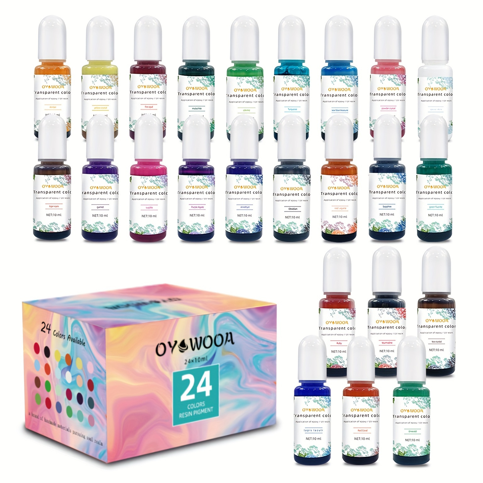 Epoxy Resin Pigment - 24 Colors Transparent Non-Toxic UV Epoxy Resin Dye  Liquid