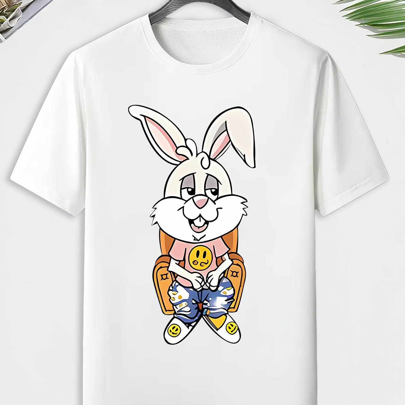 

Men's Cartoon Rabbit Print T-shirt, Active Slightly Stretch Breathable Tee For Outdoor