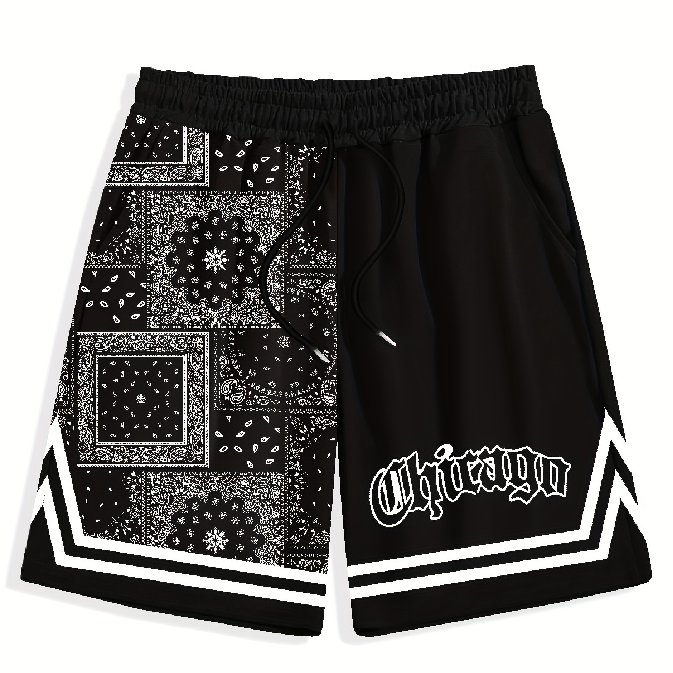 Plus Size Men's "Chicago" & Paisley Print Shorts Stylish Casual Board Shorts, Men's Clothing