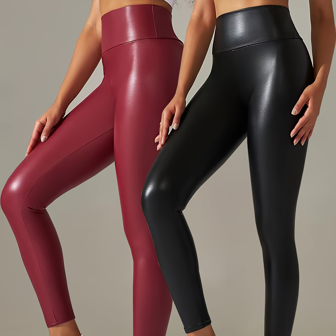 Pu Leather Yoga Pants Buckle Decor Running Fitness Workout - Temu