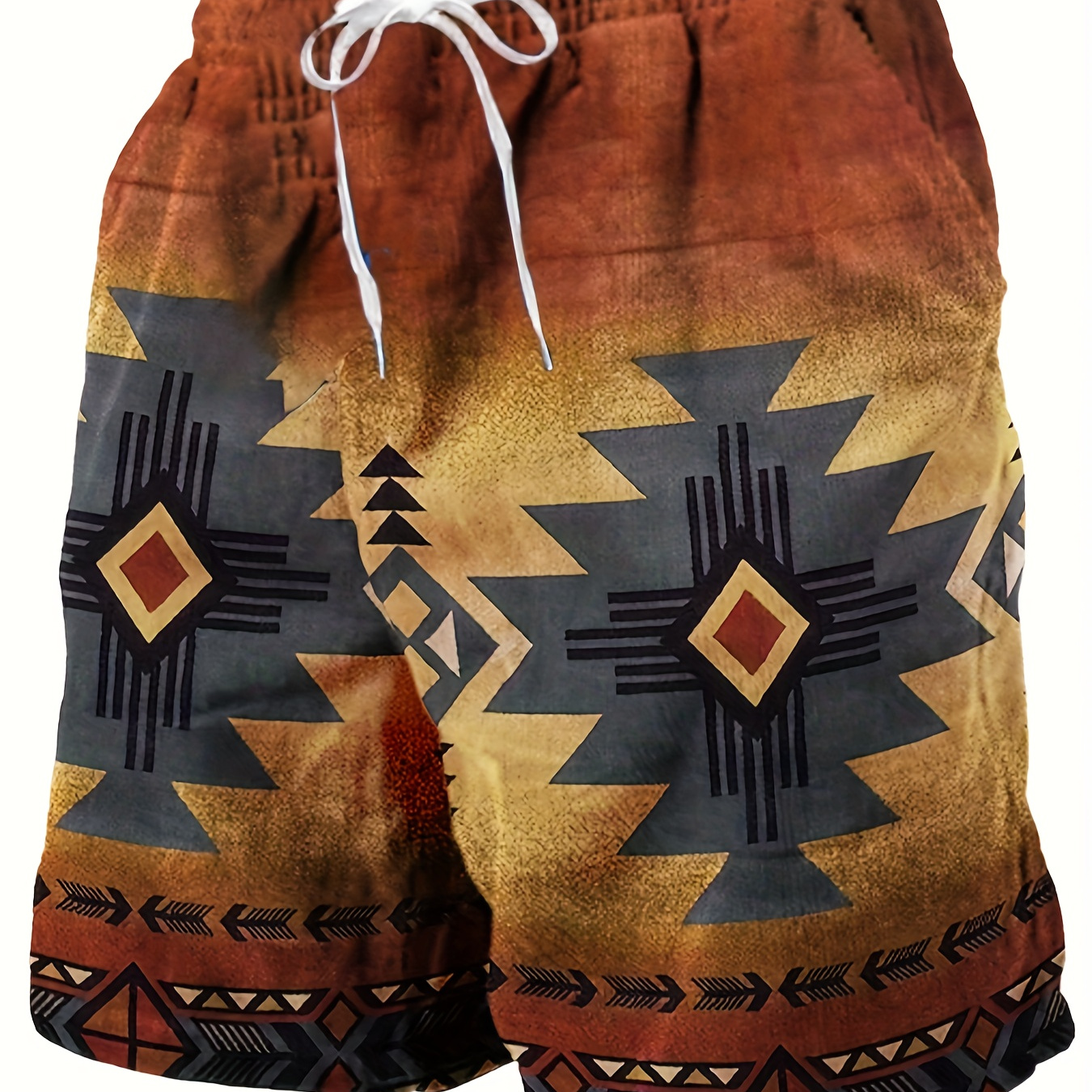 

Men's Ethnic Style Graphic Pattern Shorts With Drawstring And Pockets, Chic And Trendy Shorts Suitable For Summer Leisurewear And Beach Wear