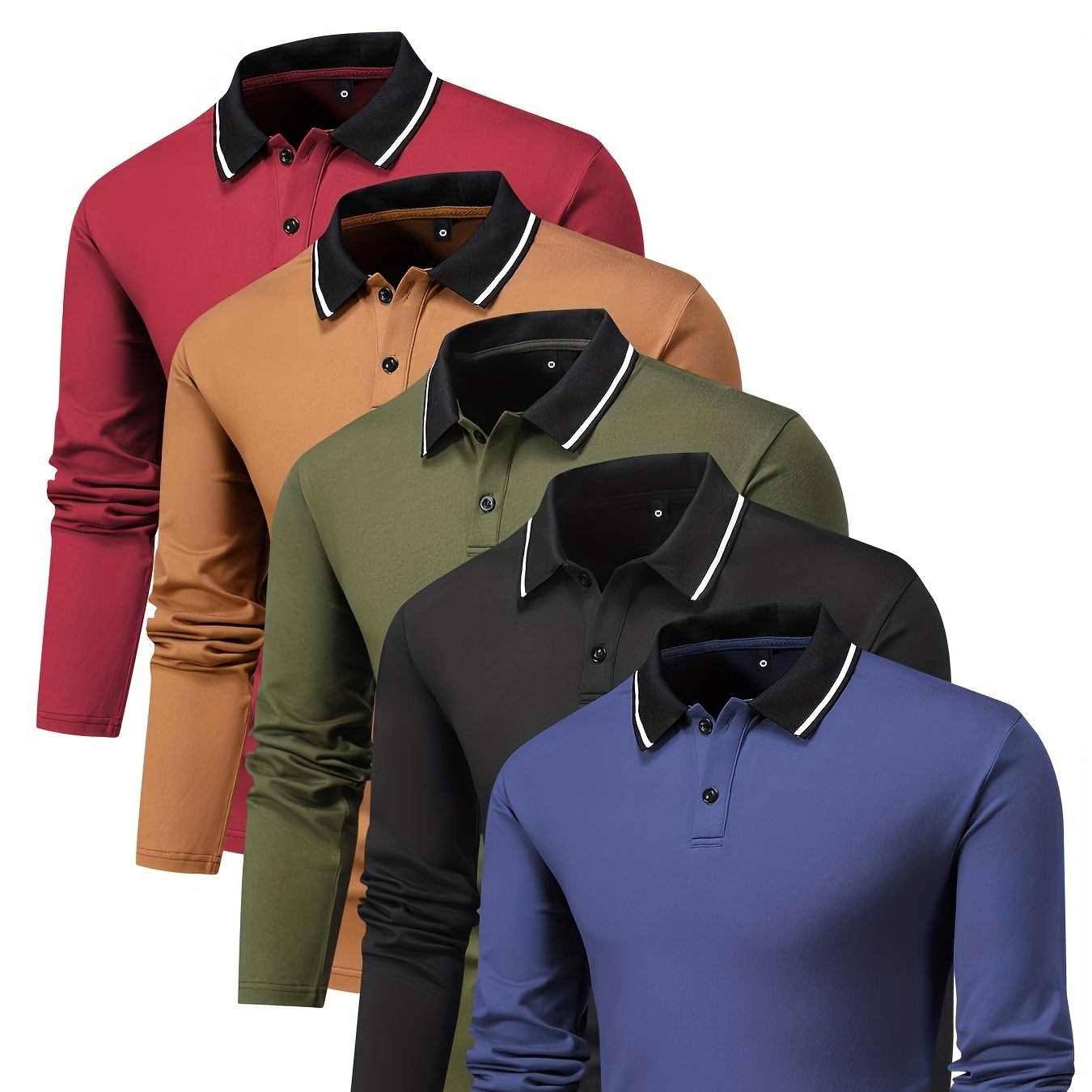 

5 Pieces, Men's Long-sleeved Polo Shirt, Versatile Golf Sports Men's Top, Solid Color Basic Long-sleeved T-shirt, Lightweight Business Casual Men's T-shirt, Polo Shirt, Work Uniform