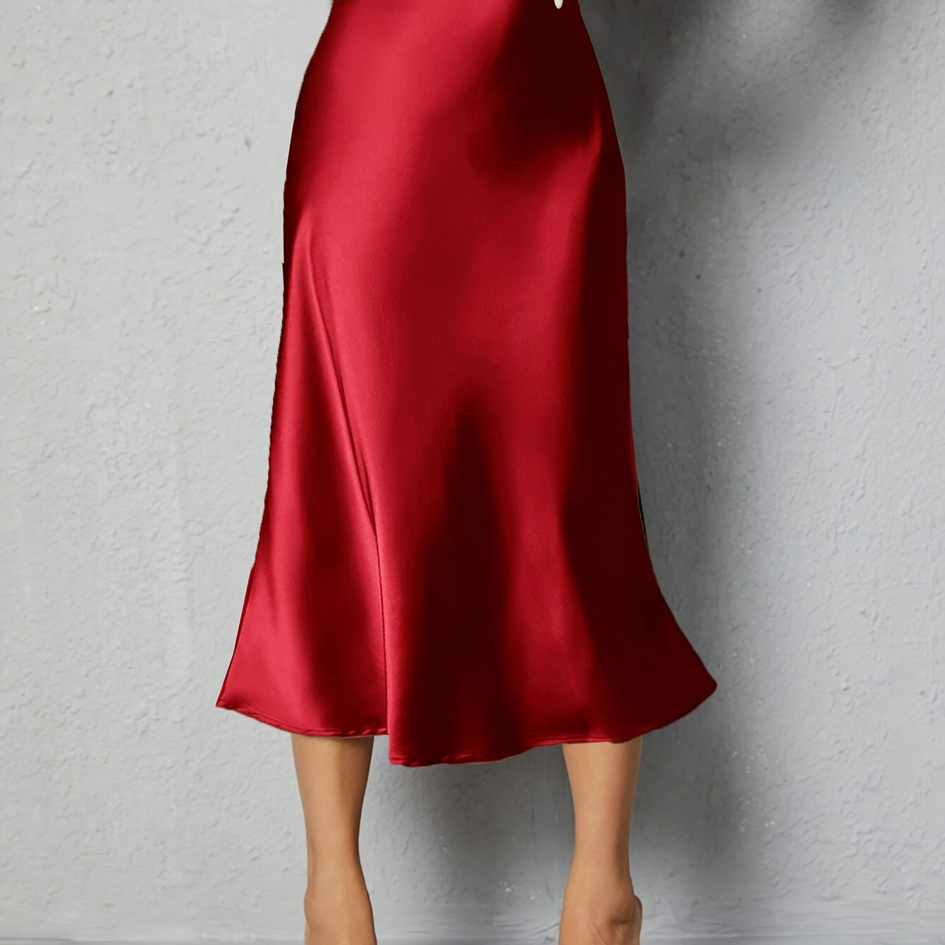 

Elegant High-waist Satin Skirt For Women - Red, Flowy A-, Machine Washable, Polyester, Spring/summer/fall