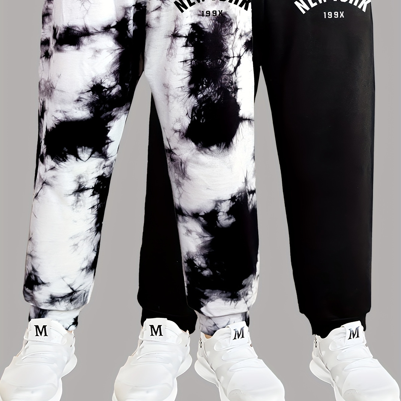 

Pantalons de jogging décontractés pour garçons avec taille élastique, lot de 2 - À porter au printemps/automne avec des imprimés tie-dye et lettres élégants