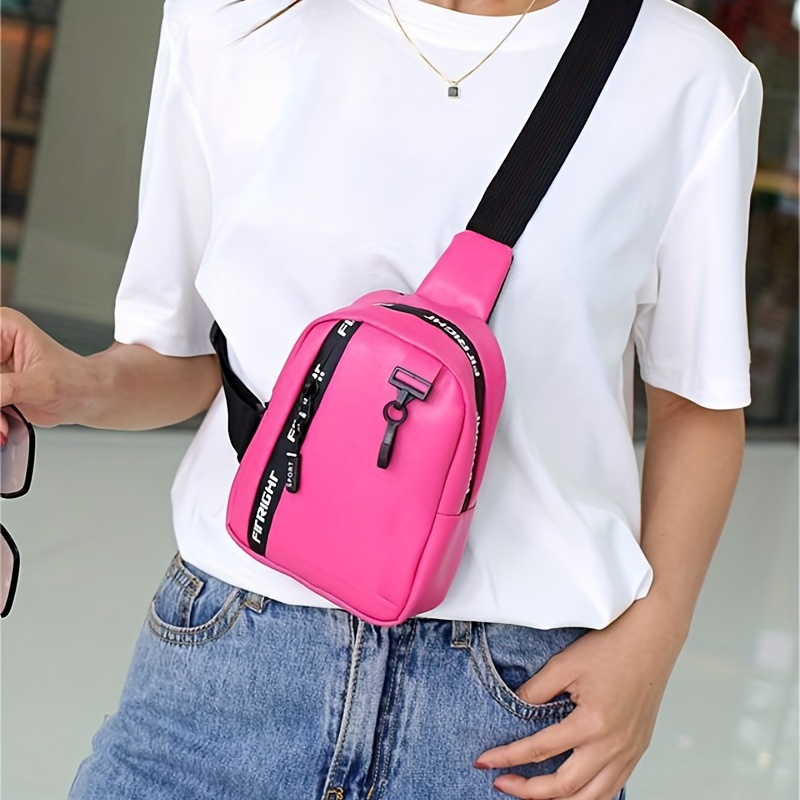 Letter Printed Sling Bag, Trendy Double Zipper Chest Bag, Casual Faux  Leather Crossbody Bag For Travel & Sports - Temu