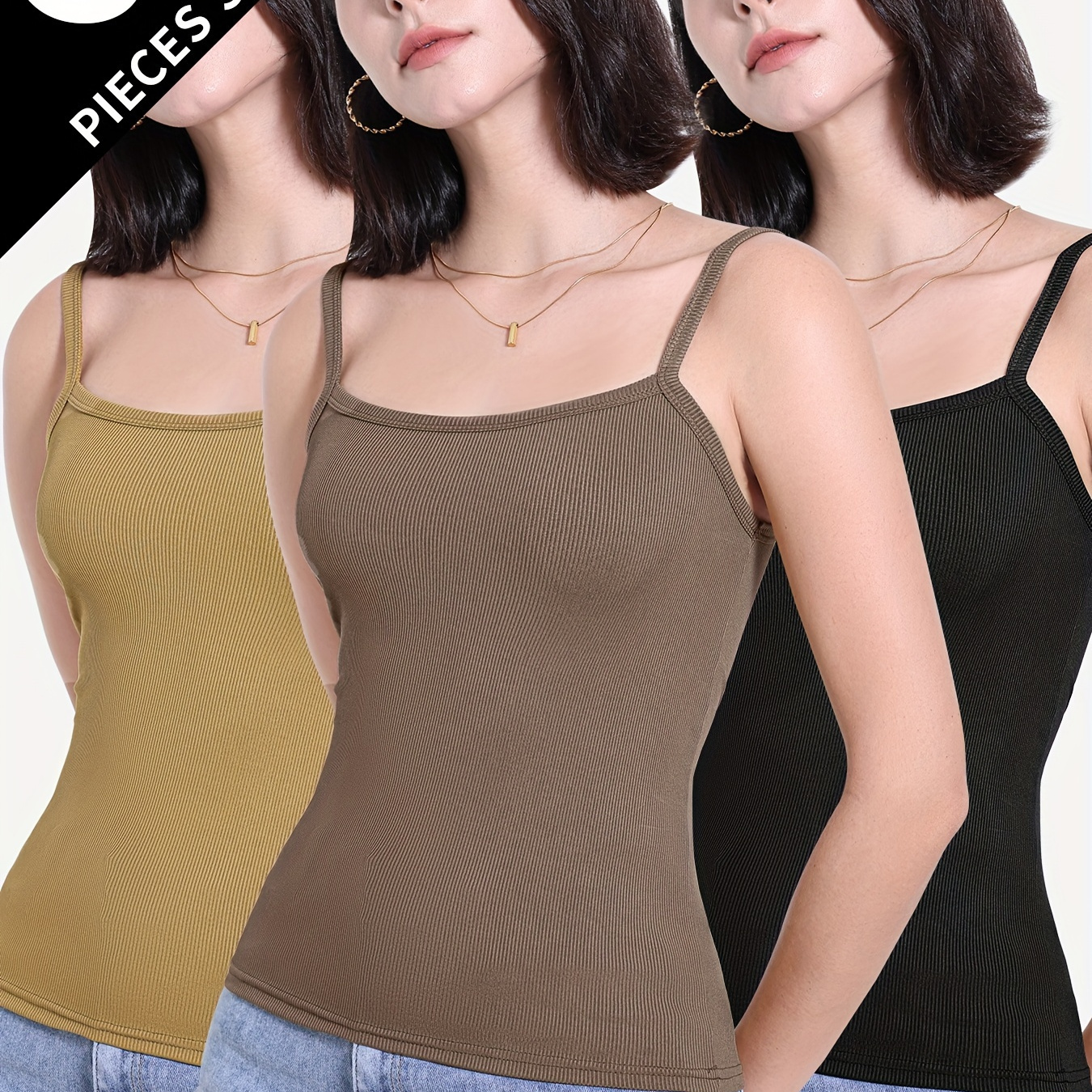 

3pcs, Women's Solid Color Camisole Tank Top, Women's Summer Thin Slim Outer Wear Beauty Back Bottoming, Women's Solid Color Bottoming Top